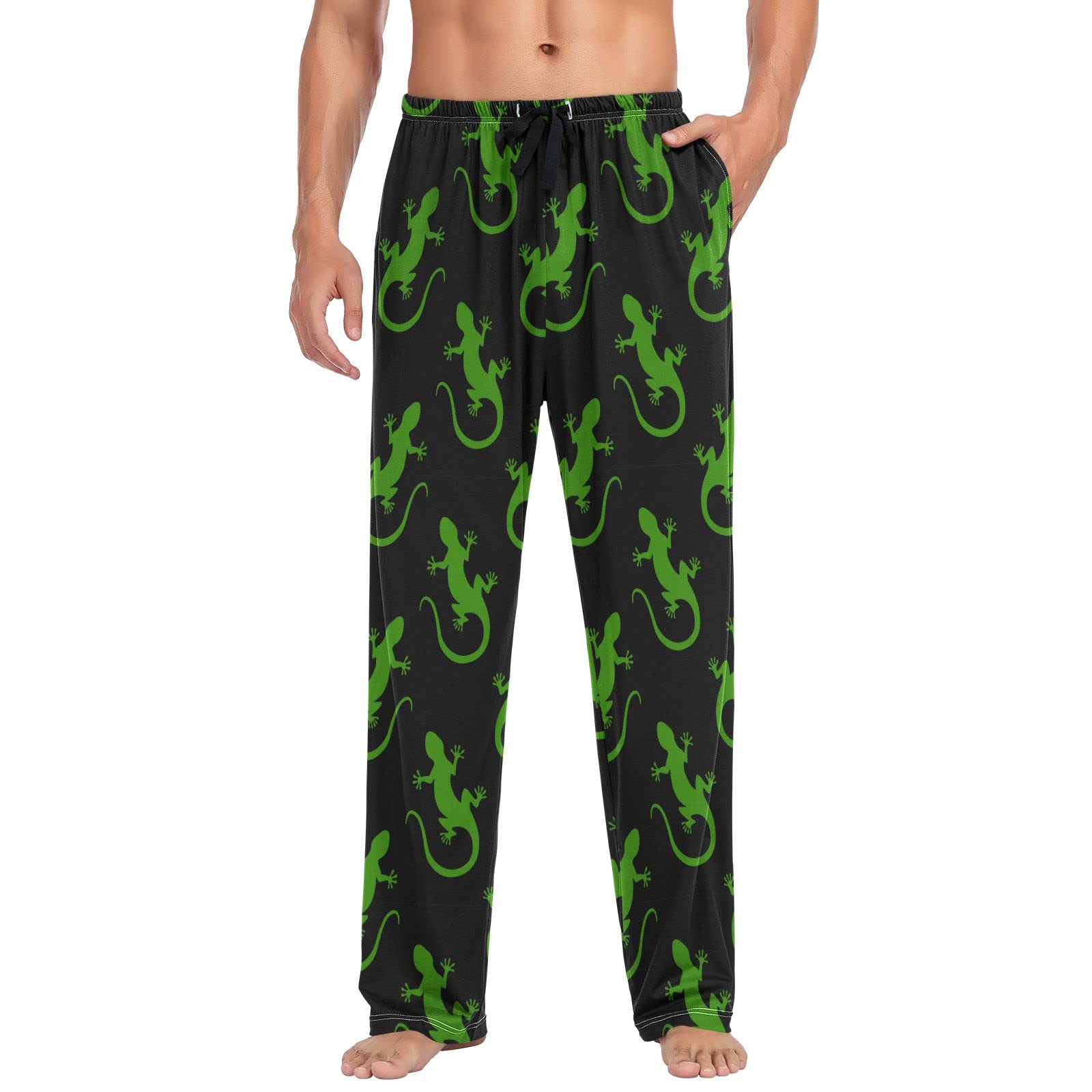 ASLSIY Men's Green Lizard Print Pajama Pants - Soft Lounge Pants for Men, Comfortable Sleepwear & Home Wear for Relaxing, Lounging, and Casual Outings