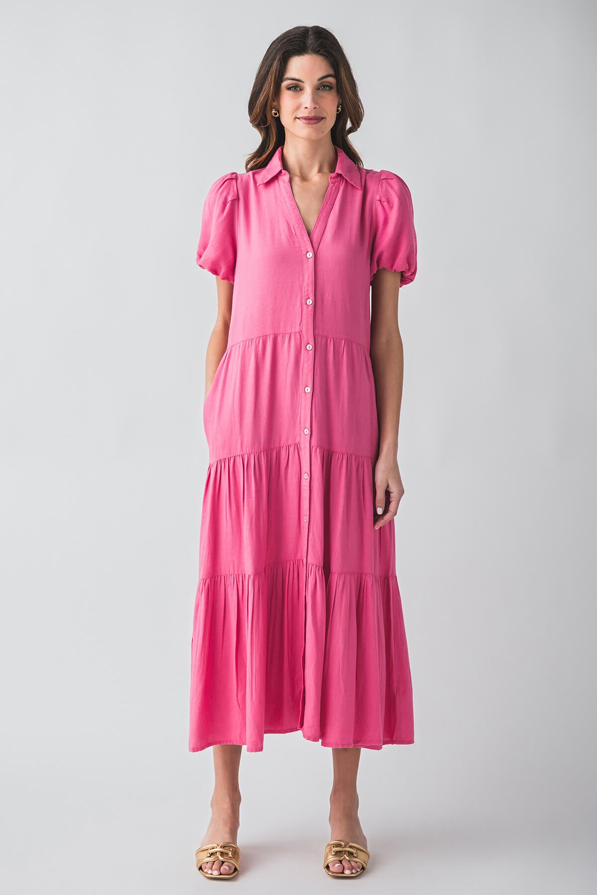 Elan Puff Sleeve Maxi Shirt Dress for Women - Flowy Casual & Elegant Long Sleeve Button Down Dress - Perfect for Office, Date Night & Summer Outings