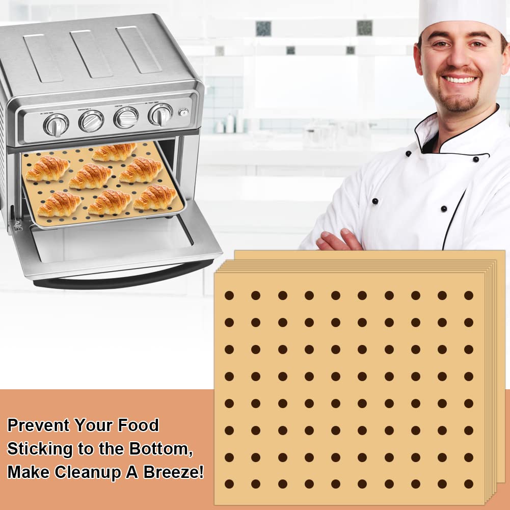 BYKITCHEN 9x11 Inch Unbleached Air Fryer Oven Parchment Paper Liners - 100 Pack | Compatible with Cuisinart, Breville, Emeril Lagasse Toaster Ovens | Non-Stick Baking Sheets for Healthy Cooking, Roasting & Reheating Food