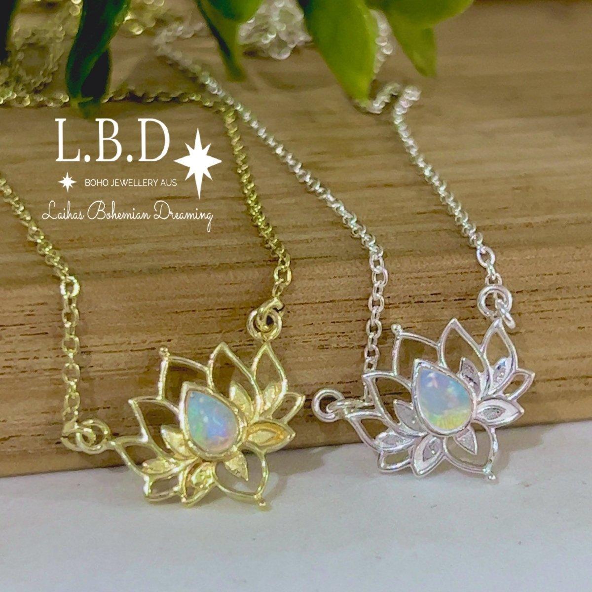 Laihas Opulent Lotus Flower Choker Necklace with Genuine Opal - Elegant Boho Jewelry for Women, Perfect for Weddings, Parties & Special Occasions