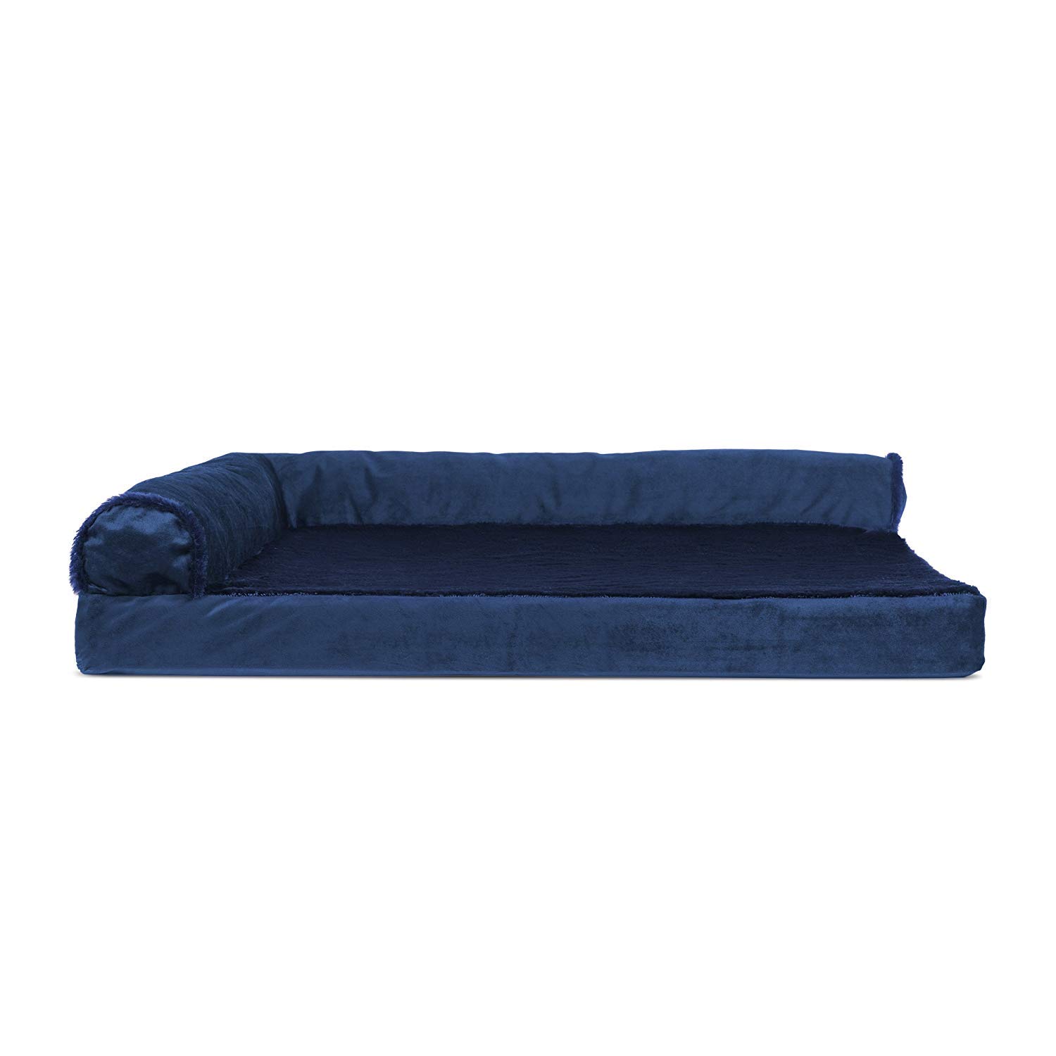 Furhaven Cooling Gel Dog Bed for Large & Medium Dogs - Removable Bolsters & Washable Cover - Plush Velvet L-Shaped Chaise Lounge - Supports Up to 55 lbs - Deep Sapphire Blue - Perfect for Hot Weather & Joint Relief - Great for Living Room, Bedroom or Crate