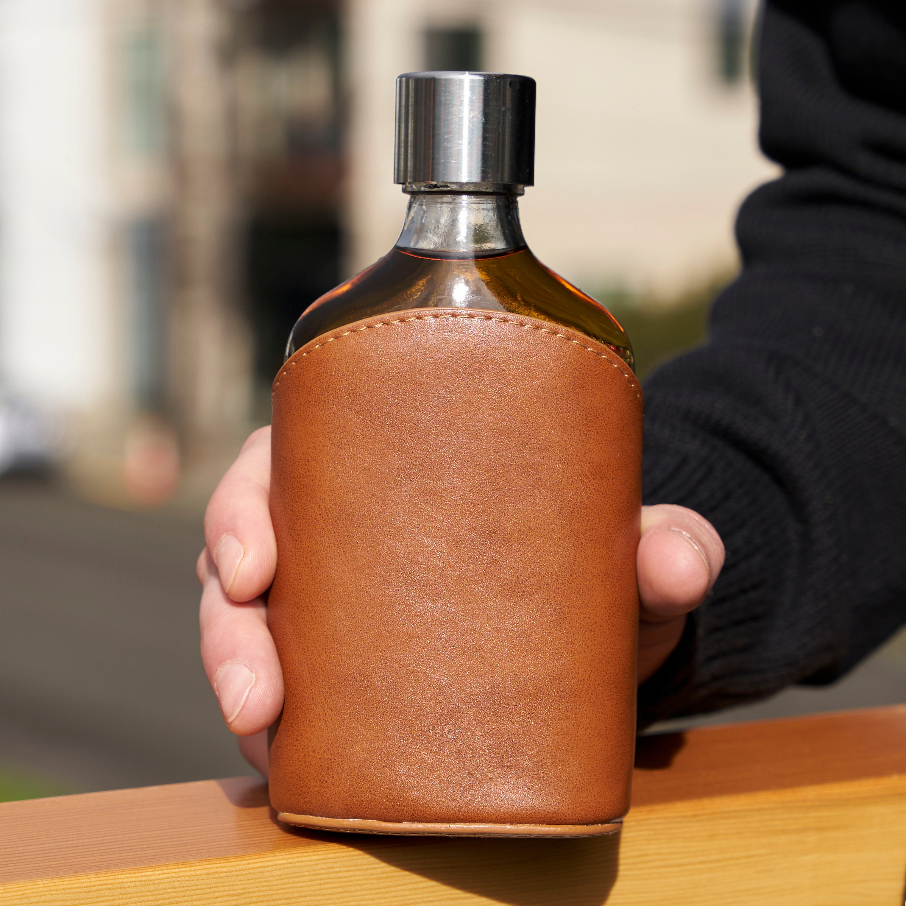 Premium Parker Leather Wrapped Glass Flask - Elegant Stainless Steel Liquor Bottle for Whiskey, Bourbon & Scotch - Perfect for Outdoor Adventures, Camping & Gifts