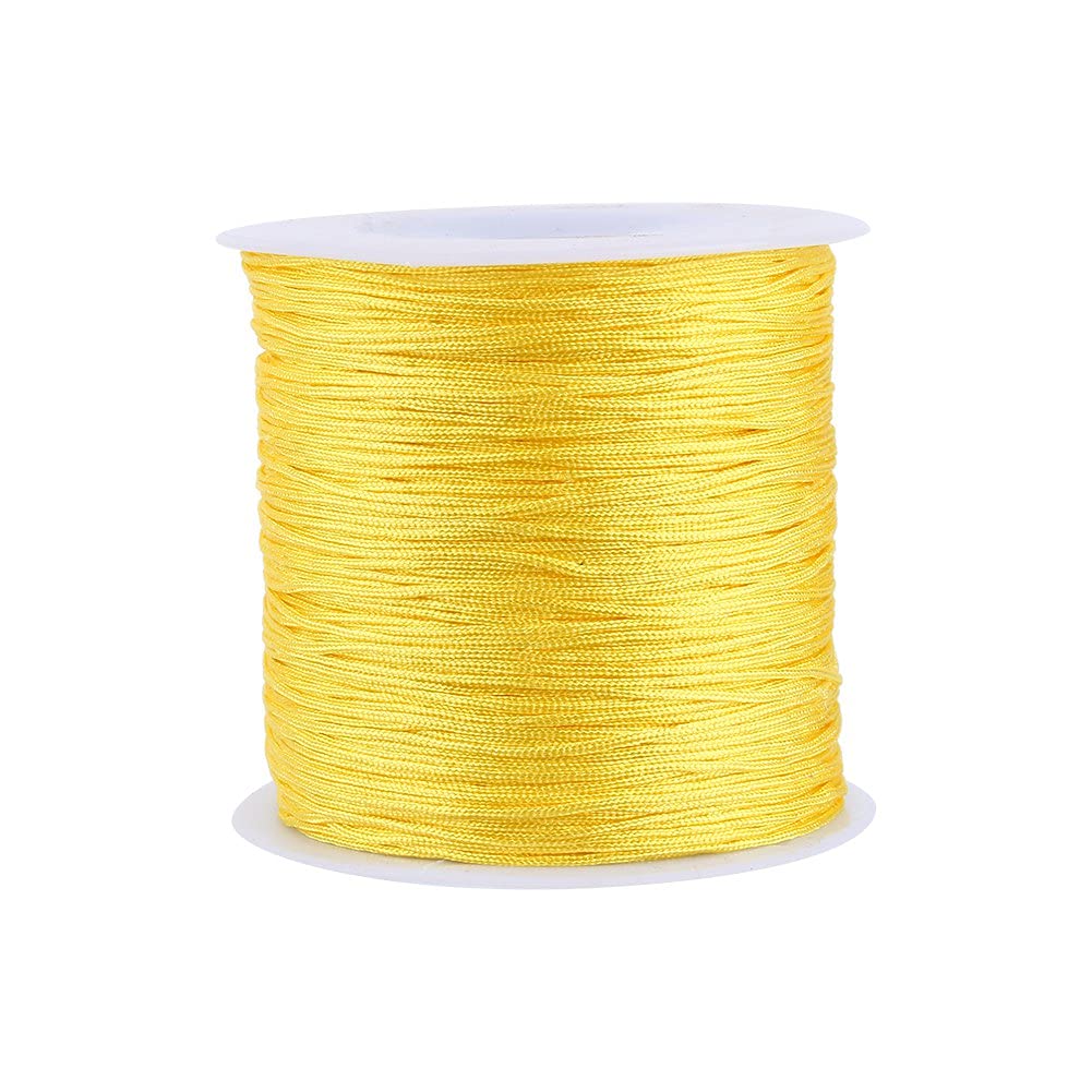 100M x 0.8mm Yellow Nylon Rattail Macrame Cord - Shamballa Thread String for Tassels, Wrapping Rings & Micro-Macrame | DIY Jewelry Making, Bracelet Crafting & Home Decor Projects