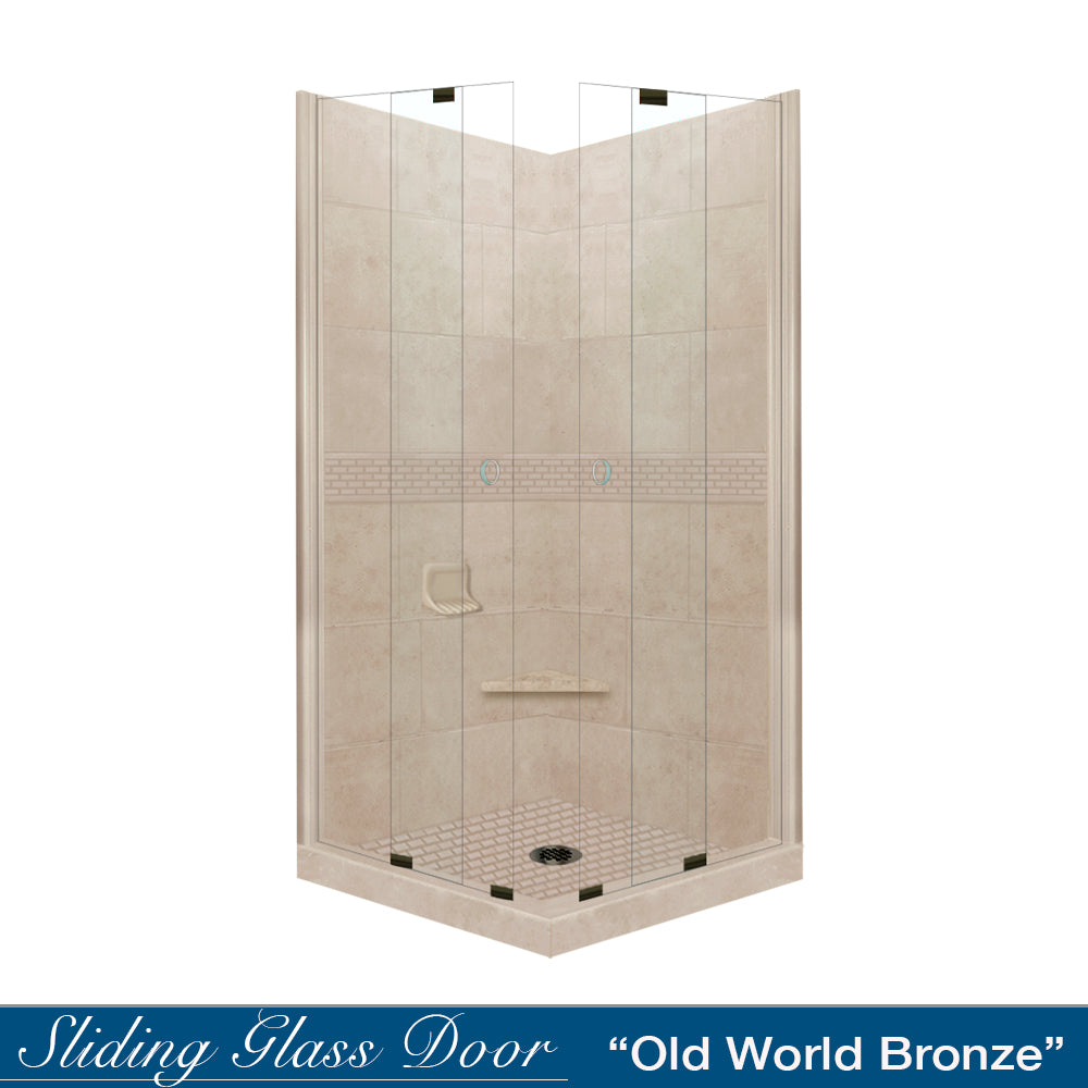 Corner Brown Sugar Sistine Stone & Classic Stone Accent DIY Shower Remodel Kit - Easy Bathroom Upgrade for Modern Home Renovation