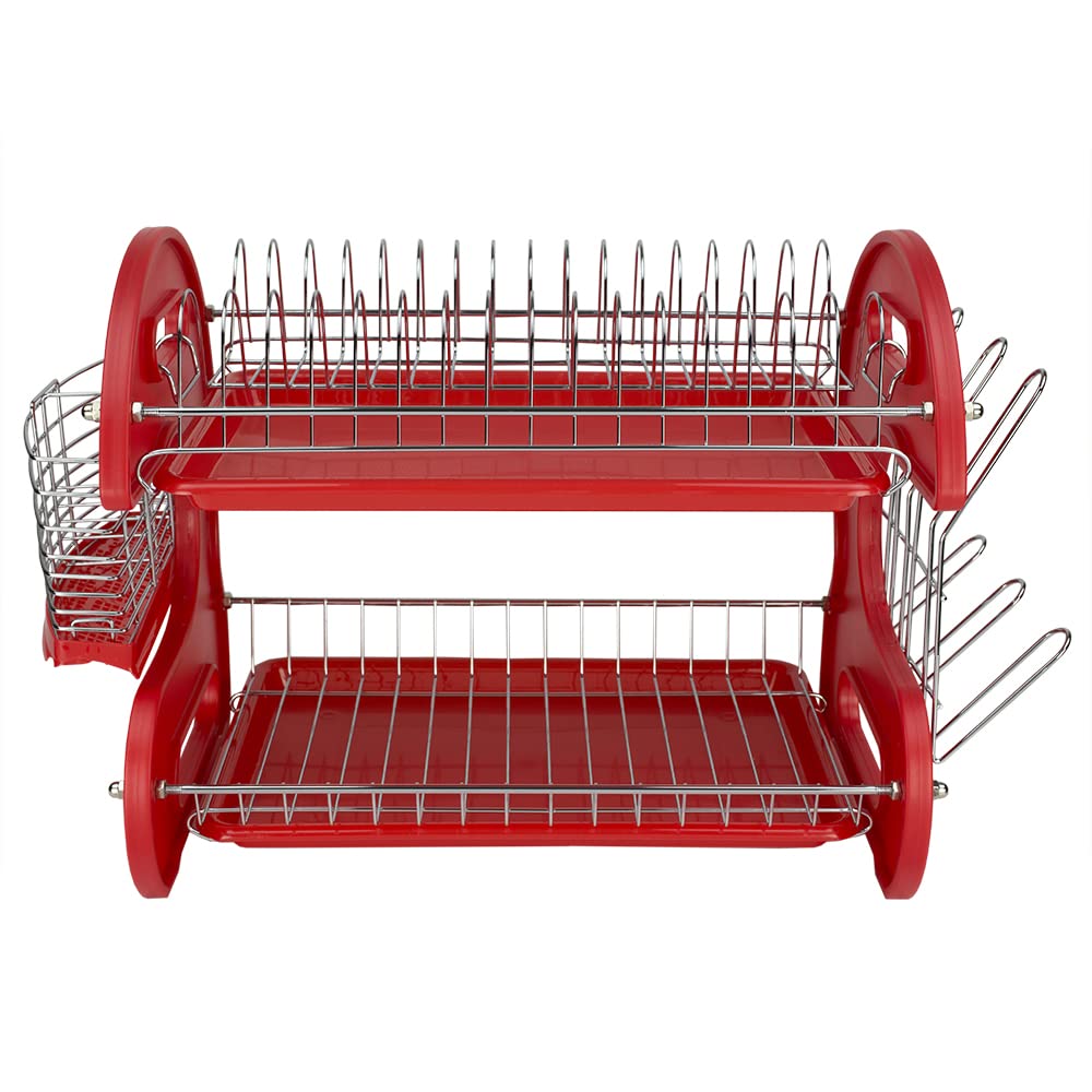 2-Tier Dish Rack with Cutlery Holder & Cup Slots - Space Saving Kitchen Organizer for Countertops
