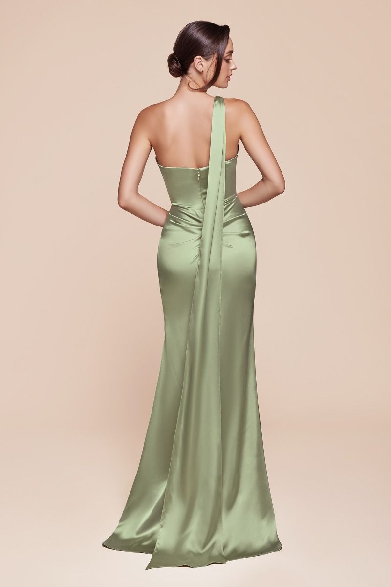 Bryce Gown | French Navy One Shoulder Luxe Satin Fitted Evening Dress for Prom, Gala & Formal Events