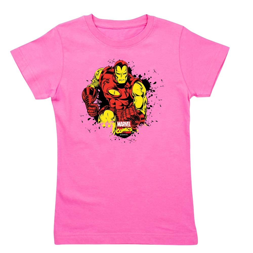 Iron Man Paint Splatter Graphic Tee for Girls | Slim Fit Marvel Superhero T-Shirt | Casual Wear, Cosplay & Superhero Fan Gifts