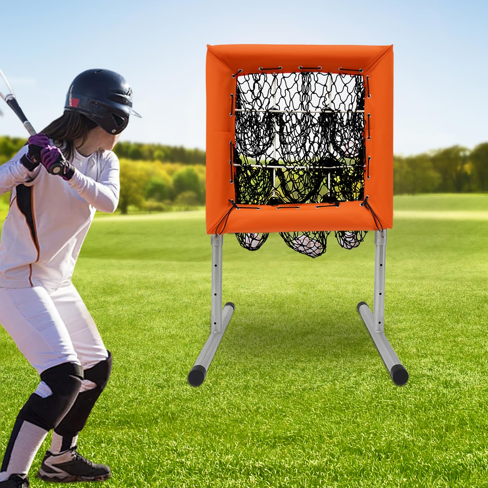 **Adjustable 9 Hole Baseball Pitching Net with Strike Zone - Portable Softball & Baseball Trainer for Hitting Practice - Perfect for Backyard, Field, and Team Training**