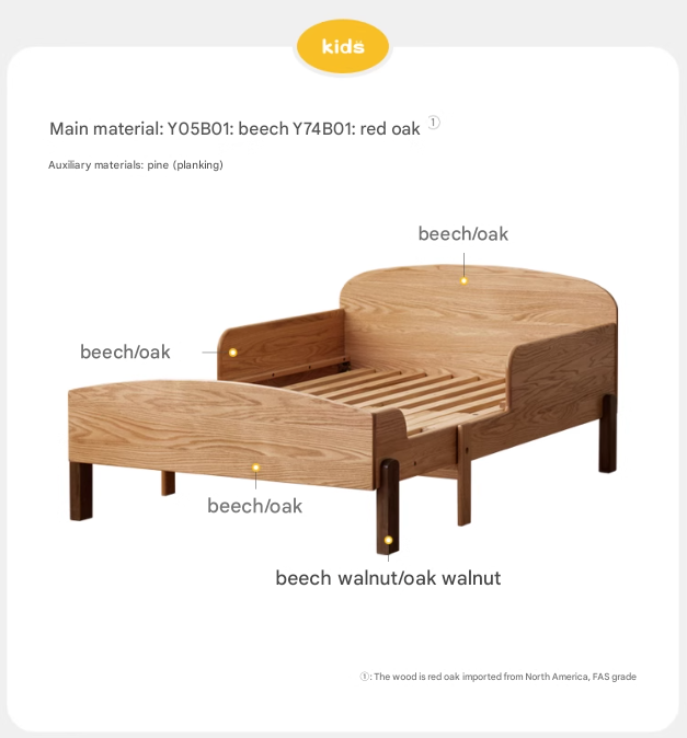 Expandable Solid Oak & Beech Wood Toddler Bed – Adjustable from 57in (145cm) to 80.7in (205cm) – Perfect for Growing Kids & Small Bedrooms