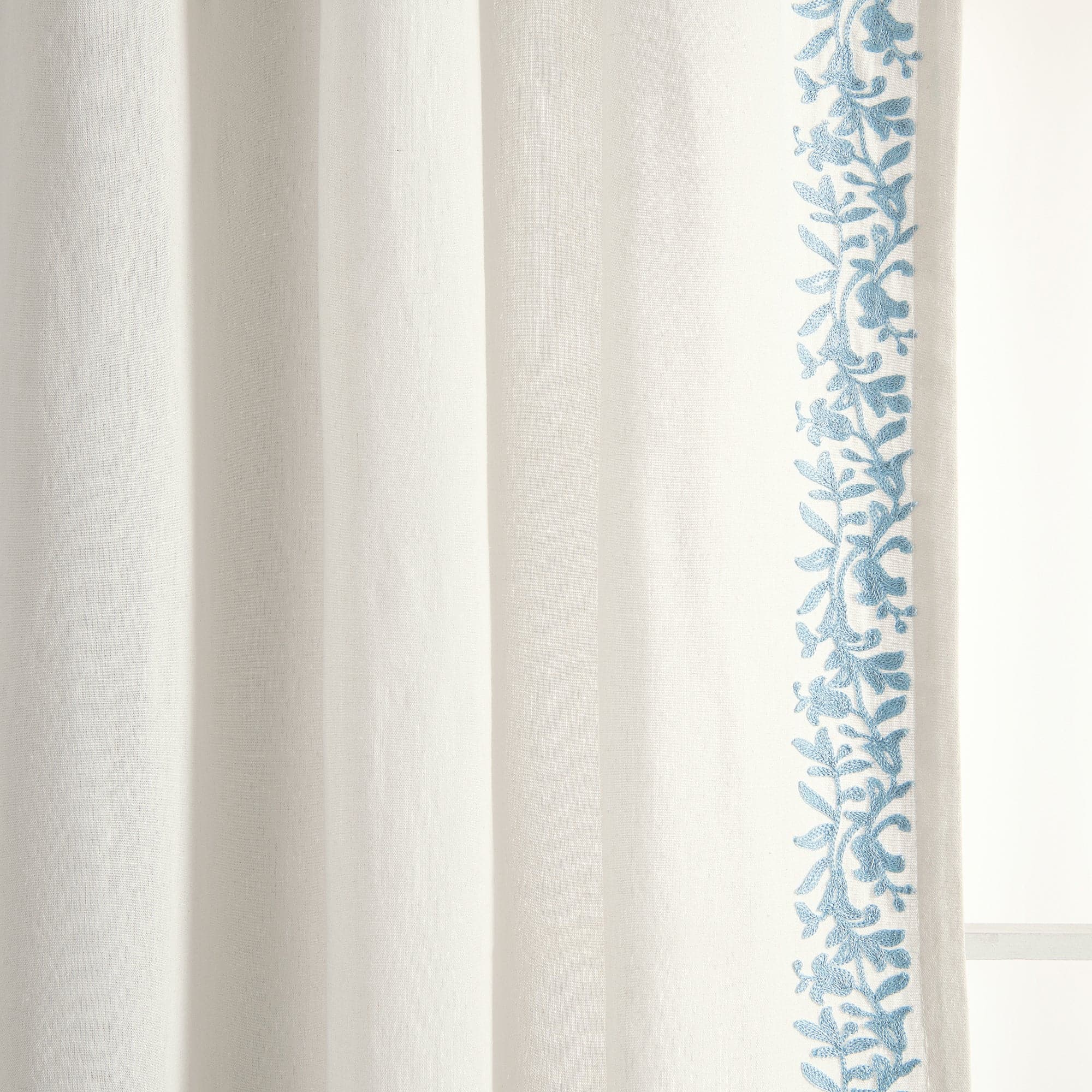 Luxury Modern Floral Linen-Like Embroidery Border Window Curtain Panel - Elegant Home Decor for Living Room, Bedroom & Dining Room