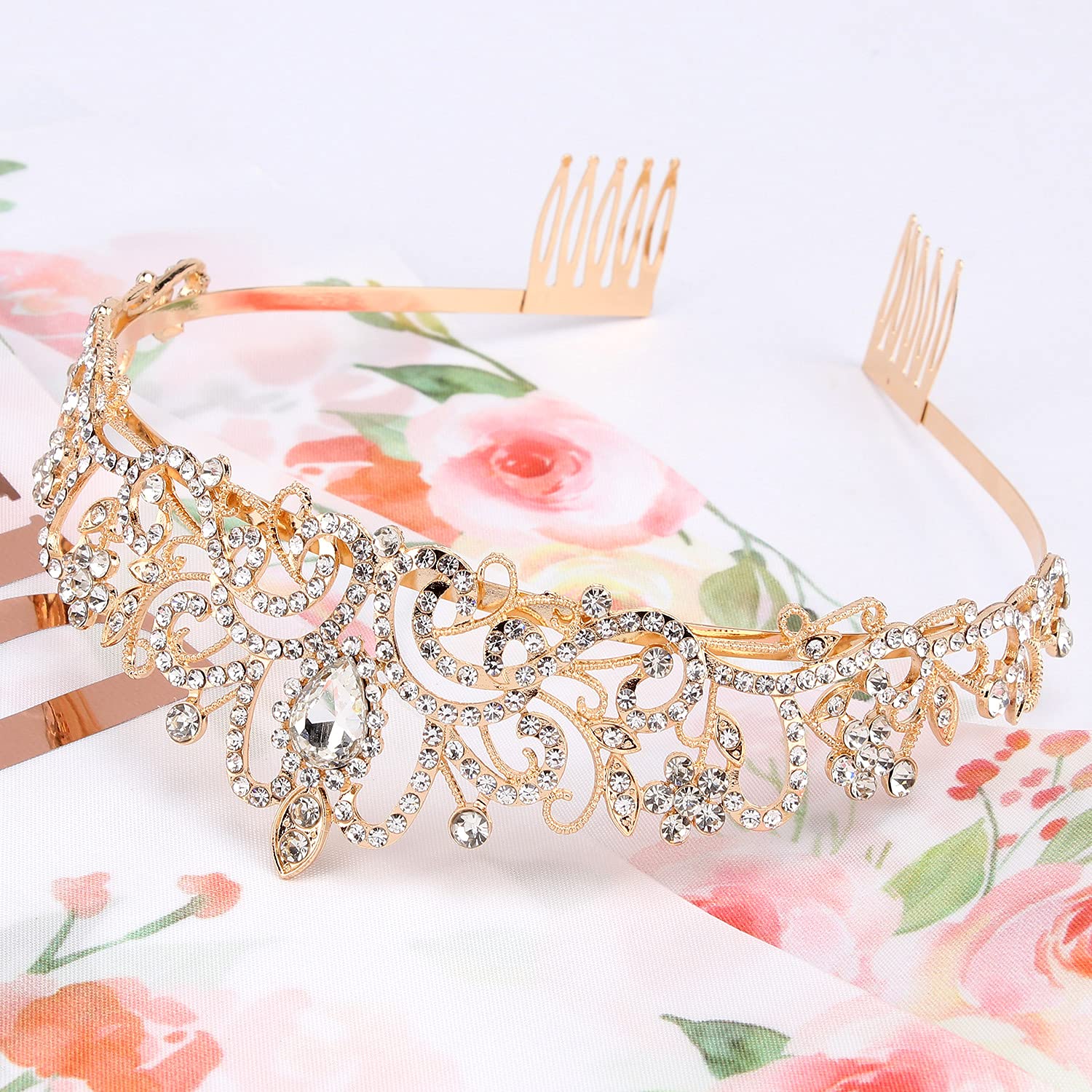 Birthday Queen Sash & Crystal Tiara Set - Gold Crown & Pink Rhinestone Headband for Women & Girls | Sparkling Party Hair Accessories & Birthday Decorations (Perfect for Bachelorette Parties, Birthday Celebrations & Special Occasions)