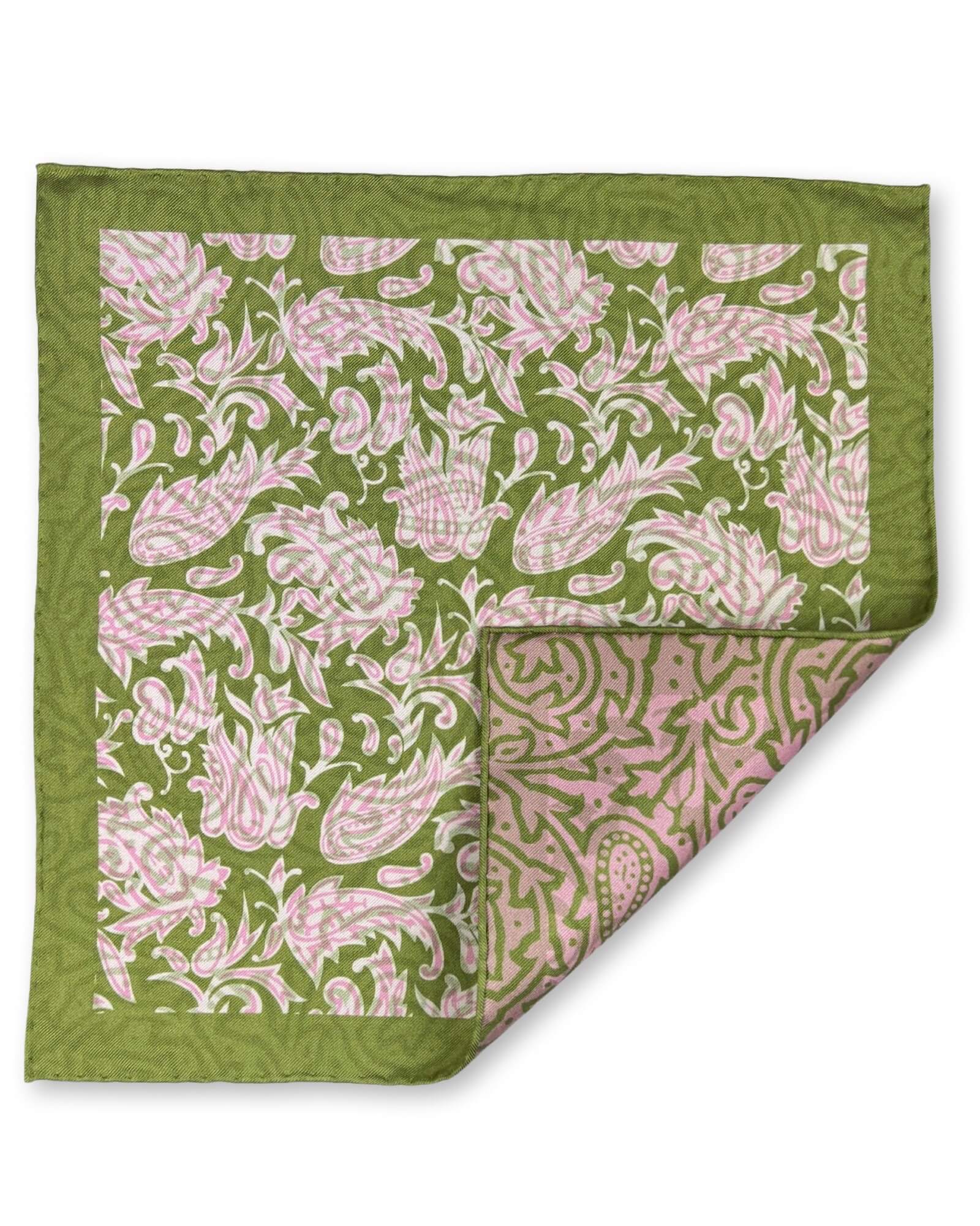 DÉCLIC Elstow Reversible Pocket Square - Green Silk Handkerchief for Men | Perfect for Weddings, Business Meetings & Formal Events
