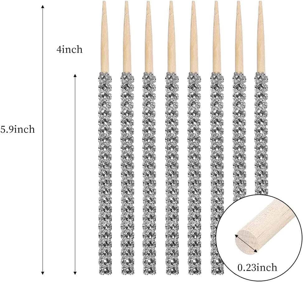 24PCS 6-Inch Rhinestone Caramel Apple Bamboo Sticks - Bling Candy Apple Sticks Kit with Scissors & Ribbon for Holiday Parties, Birthday Decorations & DIY Desserts (Pink)