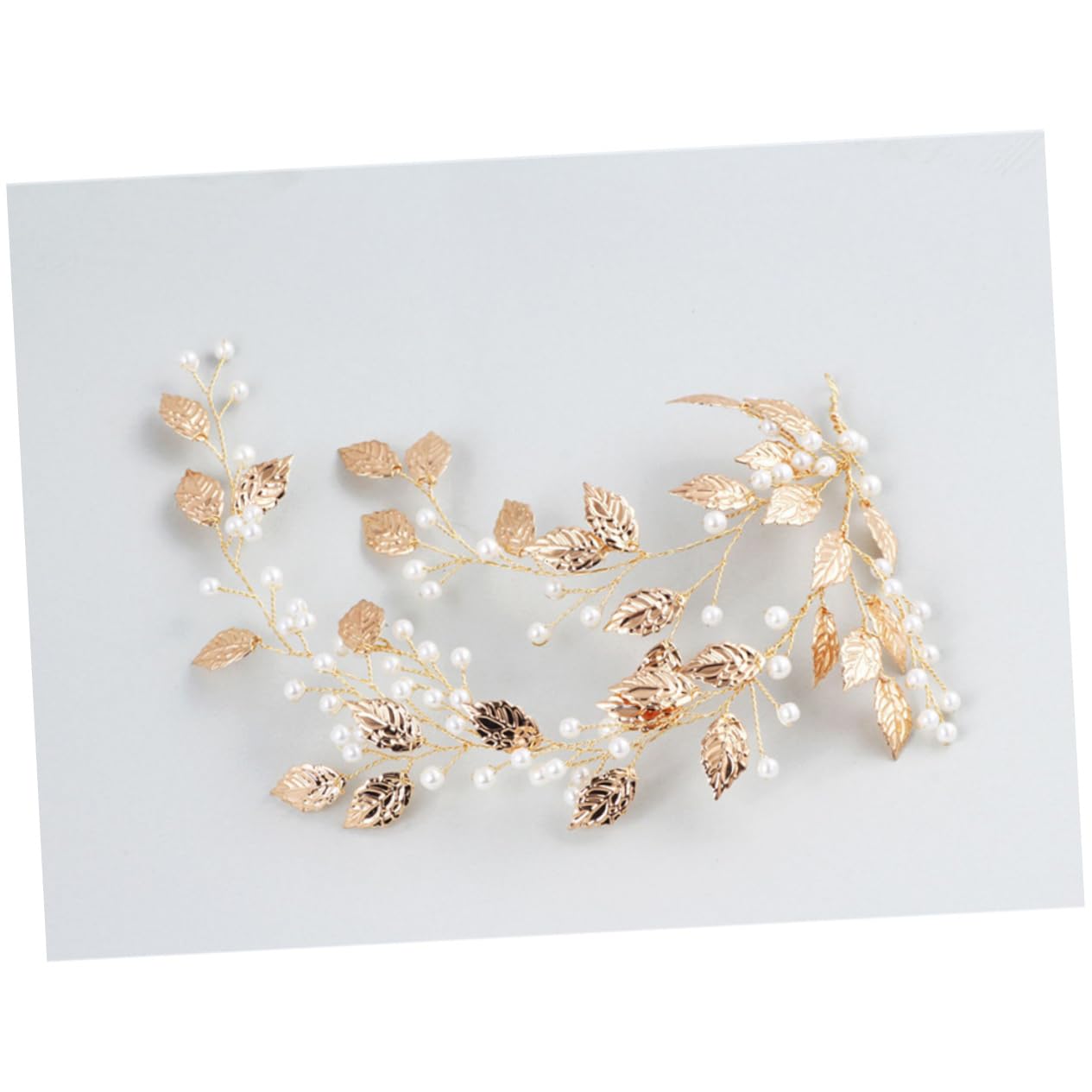POPETPOP Pearl Golden Leaves Wedding Headband for Women - Elegant Bridal Hair Accessories, Headpiece for Wedding, Party, Prom, and Special Occasions