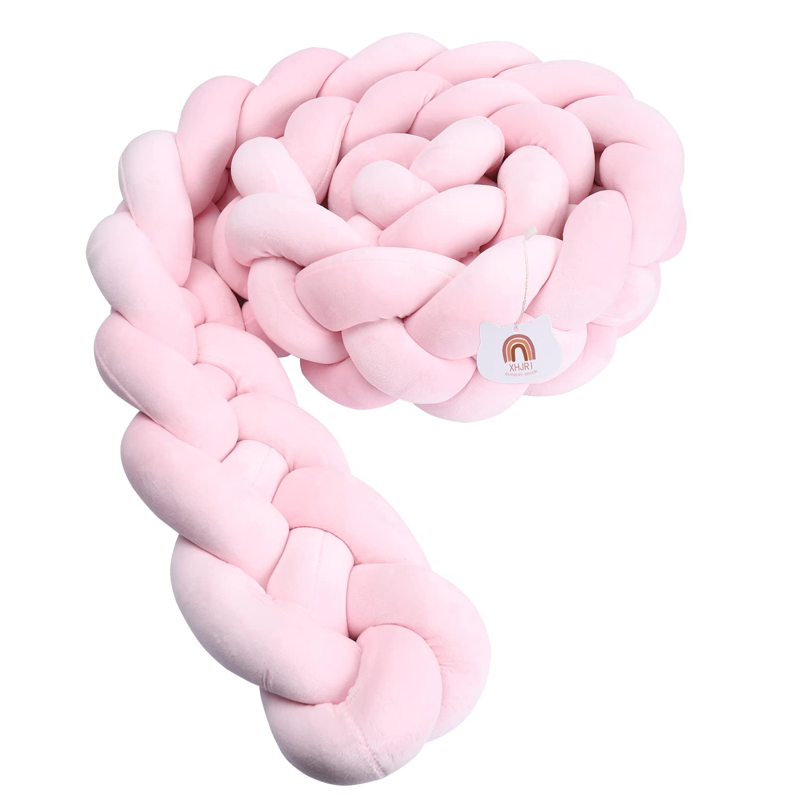 XHJRI 4-Strand Handwoven Decorative Knotted Pillow - Soft Plush Throw Cushion for Home Decor, Bed Gap Filler (118 Inch, Pink) | Perfect for Sofa, Bedroom & Living Room Accent