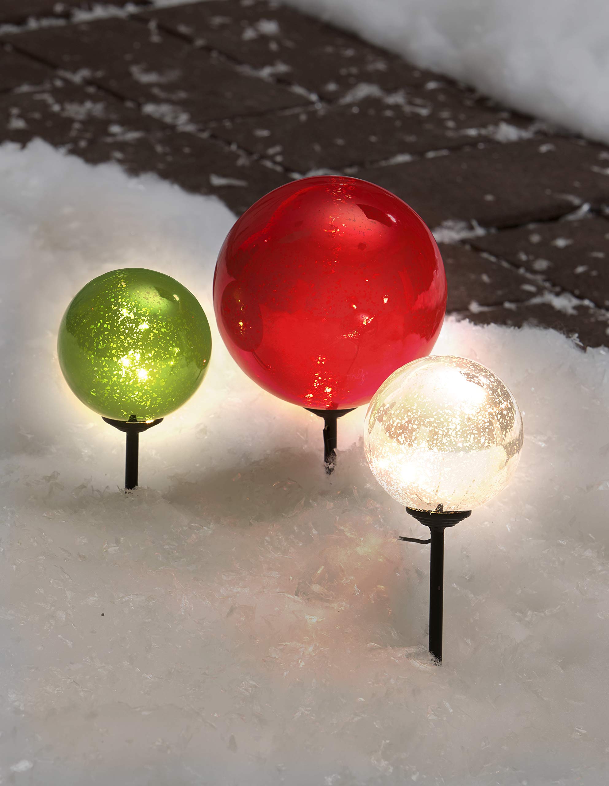 Set of 3 Solar-Powered Christmas Gazing Balls - Outdoor Holiday Decor for Garden, Yard & Patio - Weather-Resistant Christmas Ornaments for Festive Seasonal Display