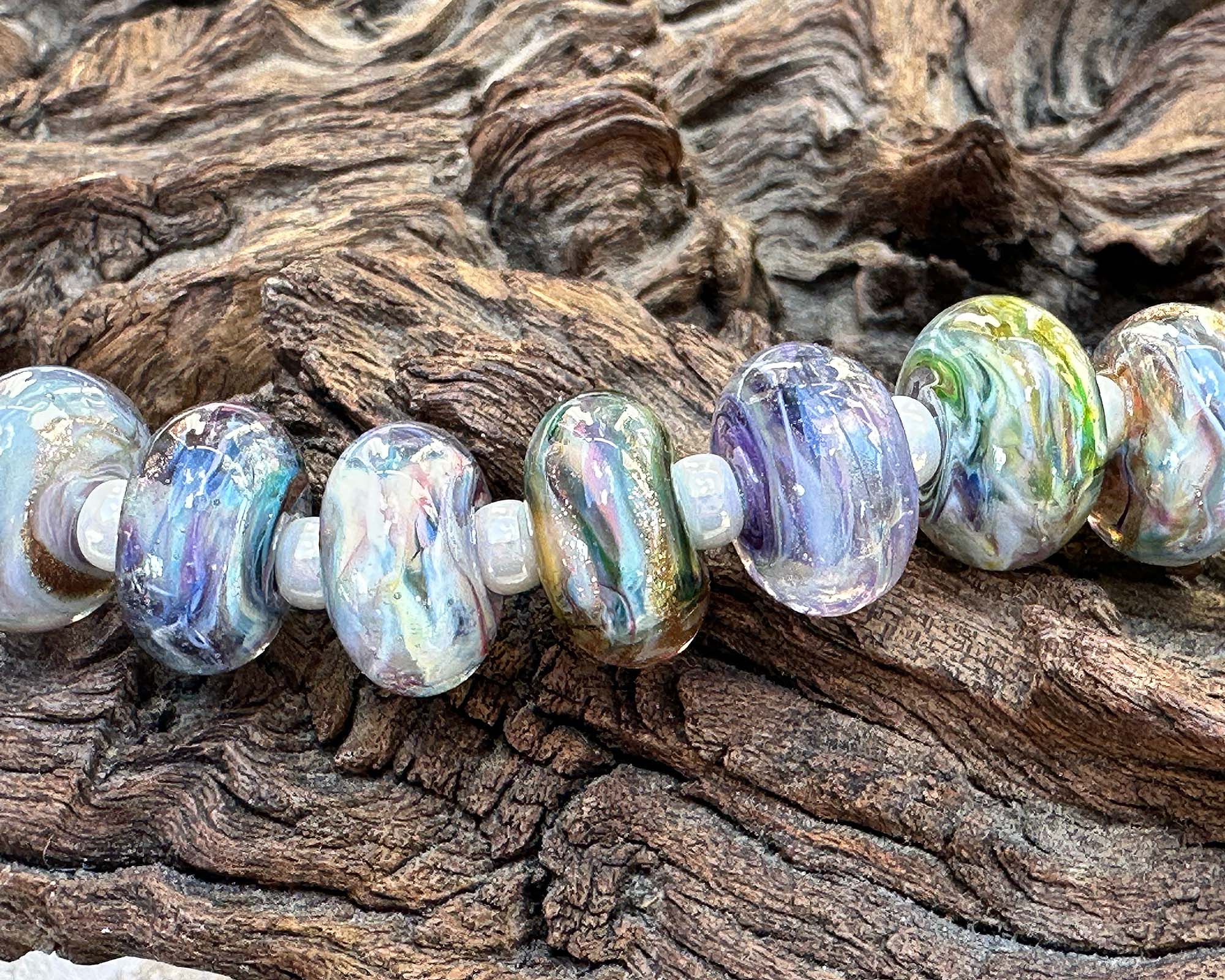 14 Pastel Paradise Swirl Lampwork Glass Beads Set for Jewelry Making - DIY Bracelet, Necklace & Craft Projects (SRA)
