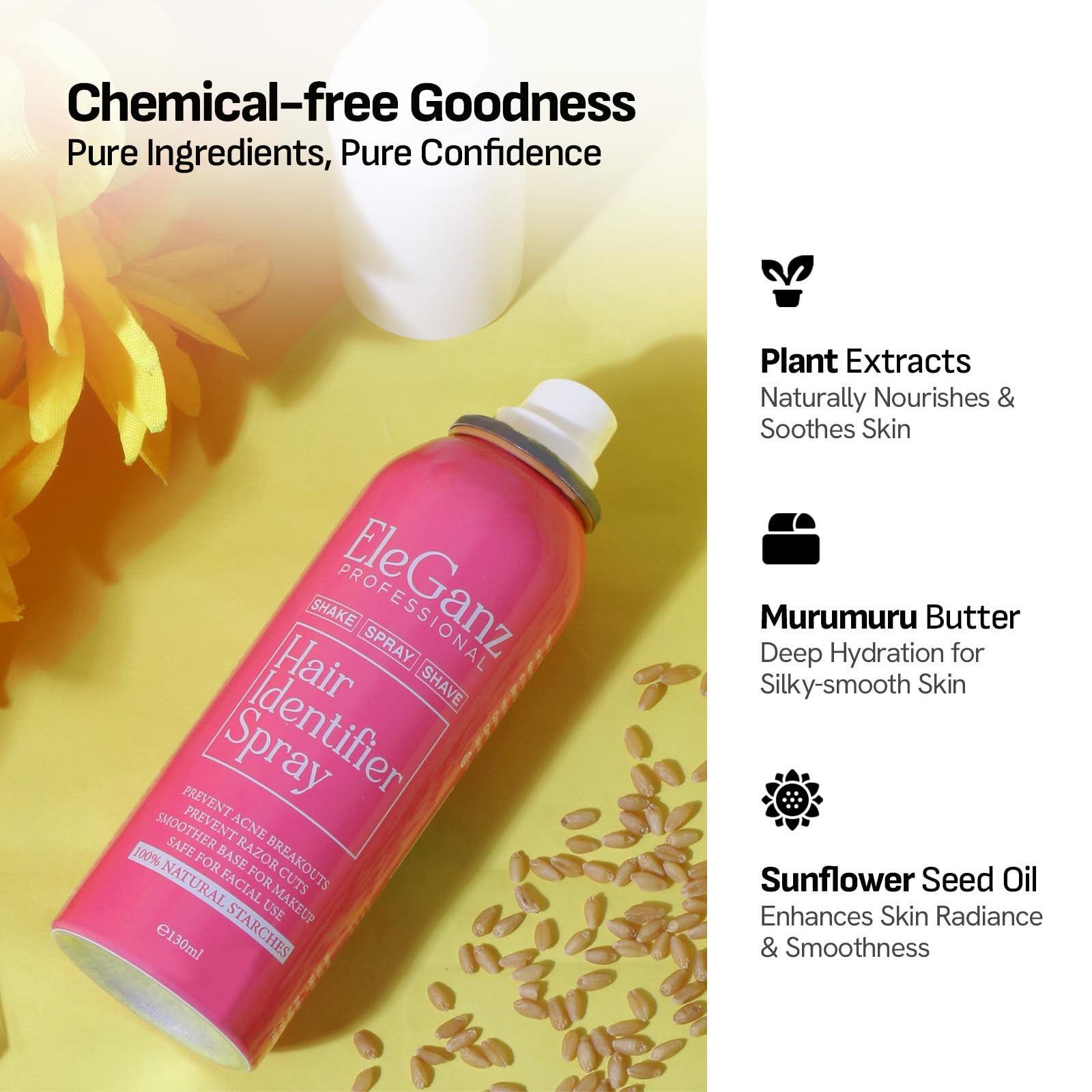 Eleganz Hair Identifier Spray for Face Shaving & Dermaplaning | 100% Natural Starch Formula | Paraben-Free Skin & Body Hair Removal for Women | 130ml | Perfect for Pre-Shave Prep & Smooth Skin Care Routine