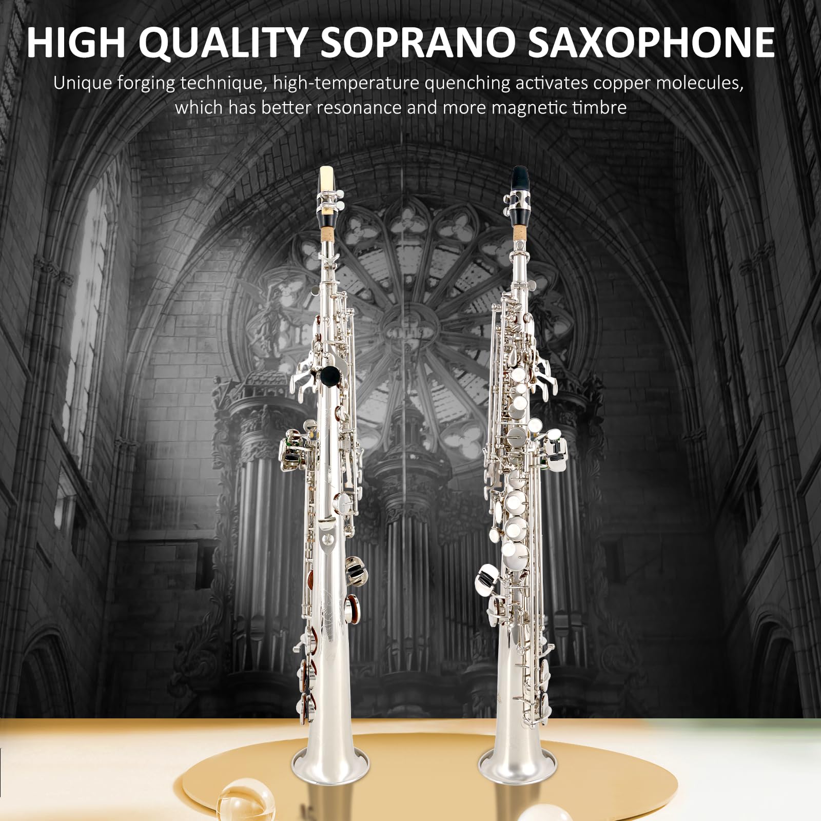 EASTROK Bb Soprano Saxophone - Professional Straight Nickel Sax for Beginners & Intermediate Players | Includes Carrying Case, Mouthpiece, Pads, Reed, Cleaning Kit, Neck Strap & White Gloves | Perfect for School Bands, Jazz Ensembles & Solo Performances