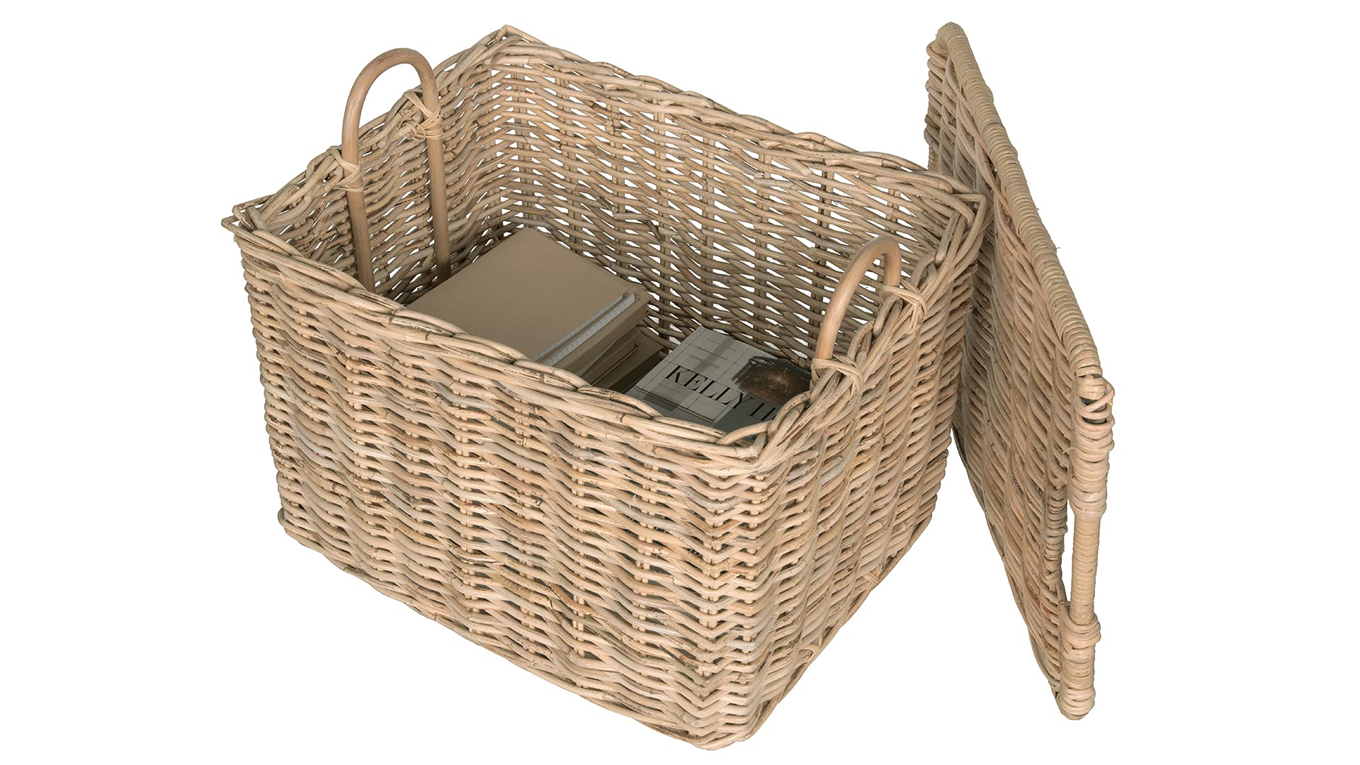 KOUBOO Large Rattan Core Rectangular Storage Basket with Lid - Natural Wicker Basket for Home Organization, Laundry Hamper, Toy Storage & Kitchen Supplies | Perfect for Living Room, Bedroom & Bathroom Decor