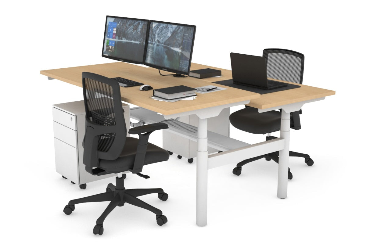 Flexi Premium Height Adjustable 2-Person H Bench Workstation - White Frame [1200L x 700W] - Ergonomic Office & Home Workspace Solution for Collaborative Teams