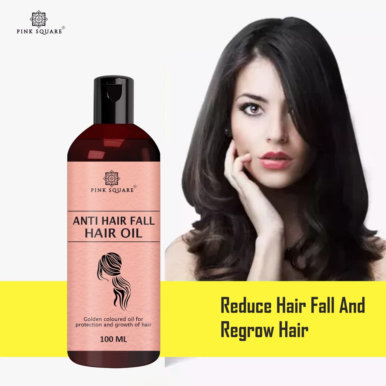 Pink Square Anti-Hair Fall Hair Oil - Non-Sticky Formula with Bhringraj & Amla for Hair Growth & Hair Loss Prevention - 100ml (Pack of 1) - Ideal for Daily Hair Care Routine for Women & Men