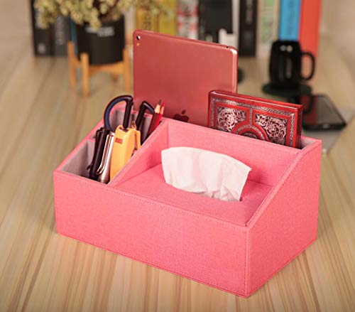 Premium Handmade Leather Desk Organizer with Tissue Box - 4 Compartments Large Capacity Office & Home Storage (Rose) - Perfect for Workspace Organization, Office Desks & Home Decor