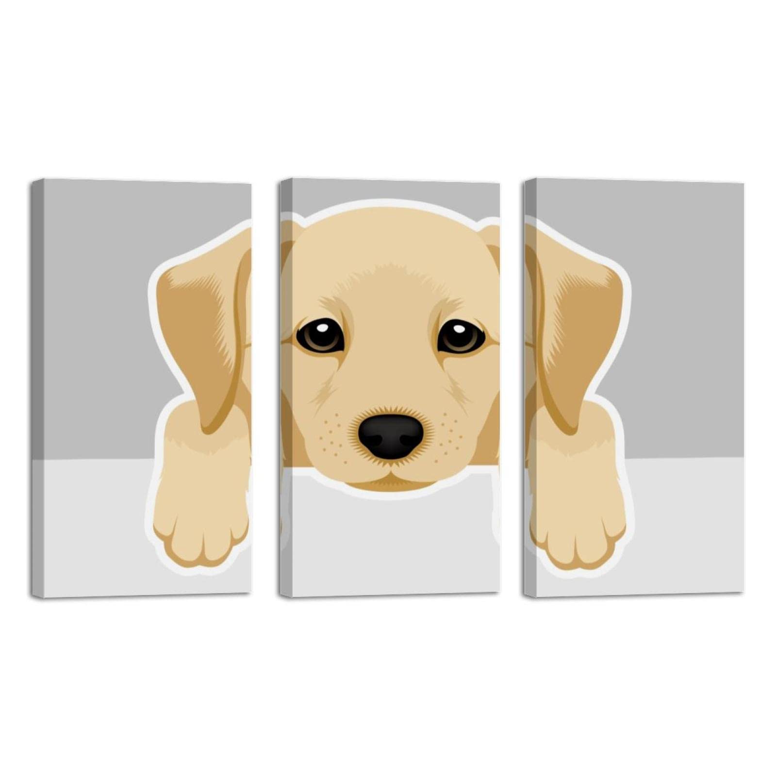3 Panel Framed Canvas Wall Art - Labrador Retriever Puppy Dog Oil Painting - Home & Office Decor - 8