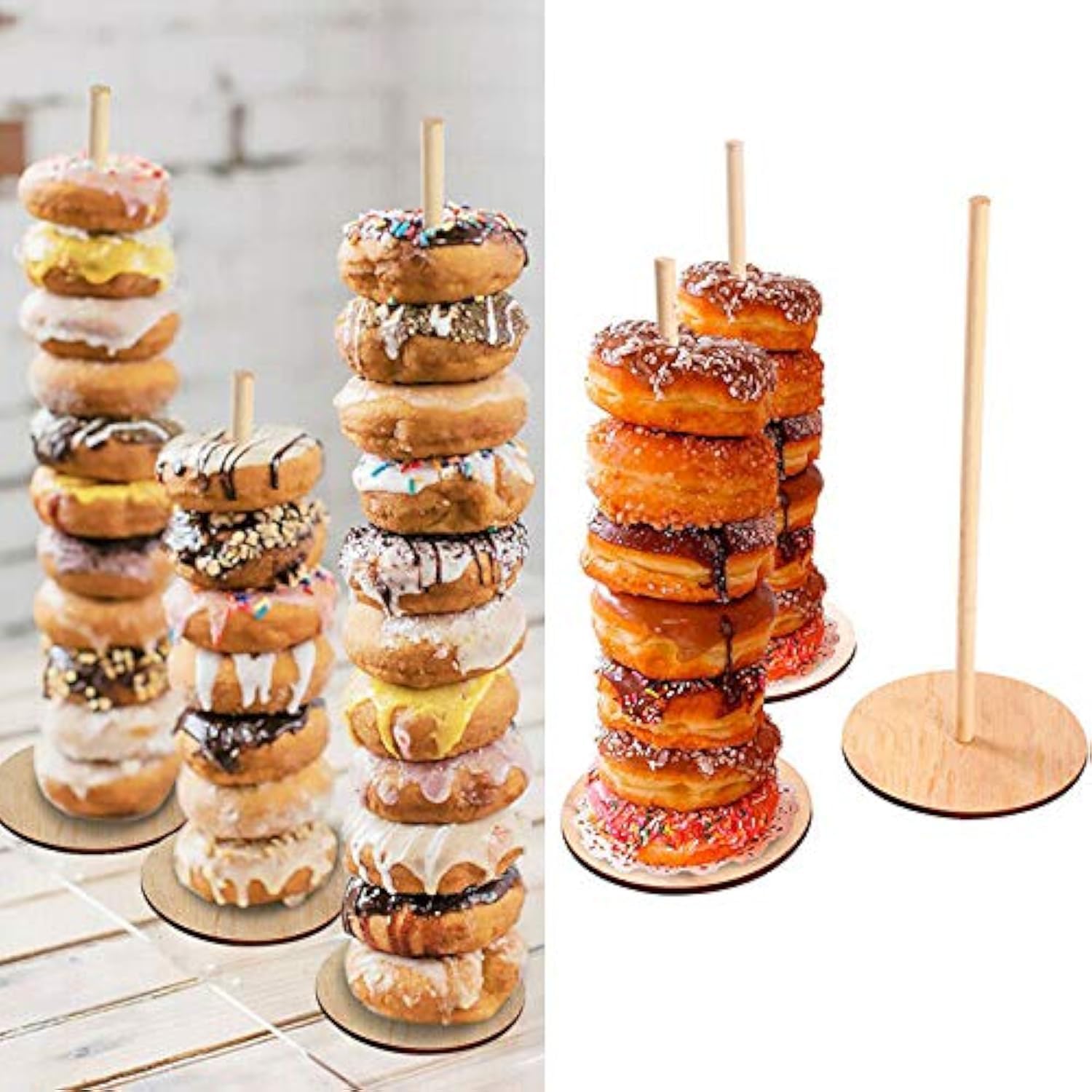 3-Piece Wooden Donut Stand & Bagel Holder for Parties - Elegant Dessert Display Tower for Wedding, Birthday, Baby Shower & Buffet Table Decor