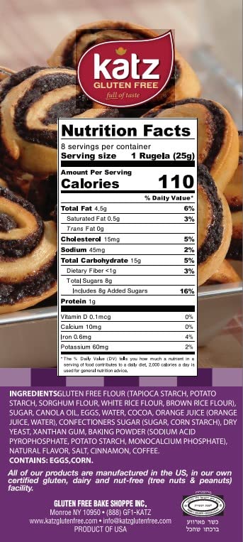 Katz Gluten Free Chocolate Rugelach - Dairy Free, Nut Free, Soy Free, Kosher Certified (3 Packs of 8 Rugelach, 7 Oz Each) - Perfect for Snacking, Gift Giving & Holiday Desserts