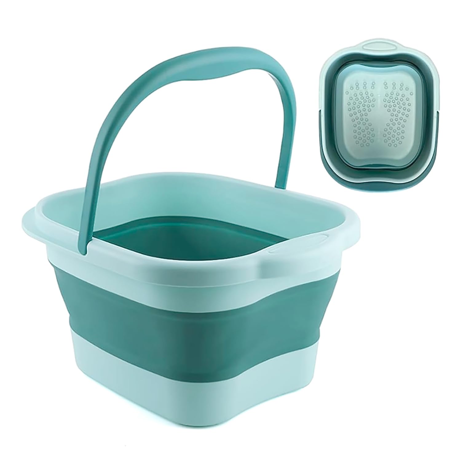 Collapsible Foot Soak Tub with Handle - Portable Foot Spa Massager Basin for Relaxation, Pedicure & Acupressure - Blue Plastic Foot Bath Bucket - Perfect for Home Spa, Post-Workout Recovery & Self-Care Routine