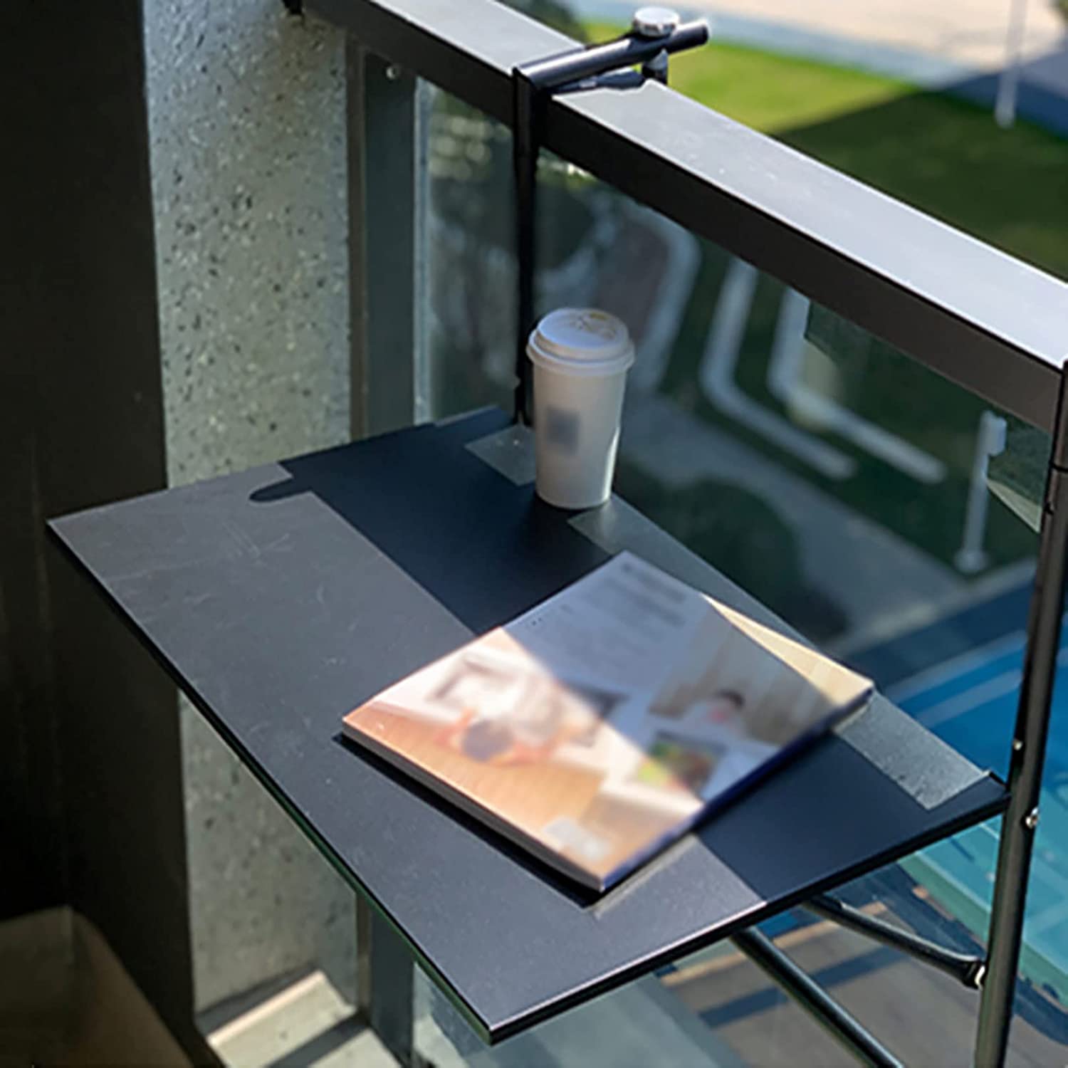 Folding Wall Mounted Side Table - Waterproof Balcony Railing Hanging Table for Outdoor Use, Patio, Garden, Backyard & Porch - Space Saving 60x40cm Black Bar Table (Perfect for Small Spaces & Outdoor Relaxation)