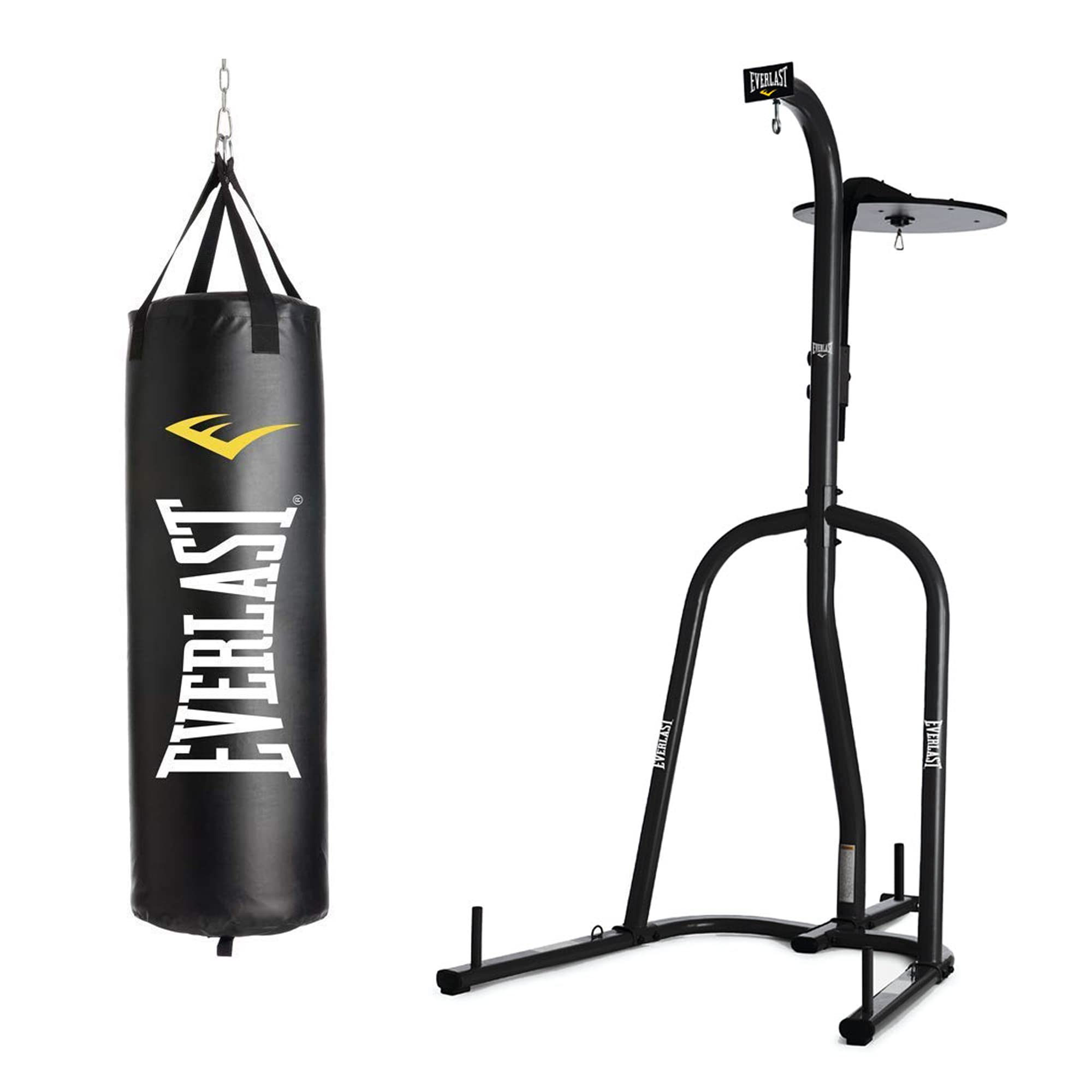Everlast Dual Station Heavy Duty Powder Coated Steel Heavy & Speed Bag Stand with NevaTear 40lb Hanging MMA Boxing Punching Bag - Black | Home Gym Equipment for Boxing Training & Fitness Workouts