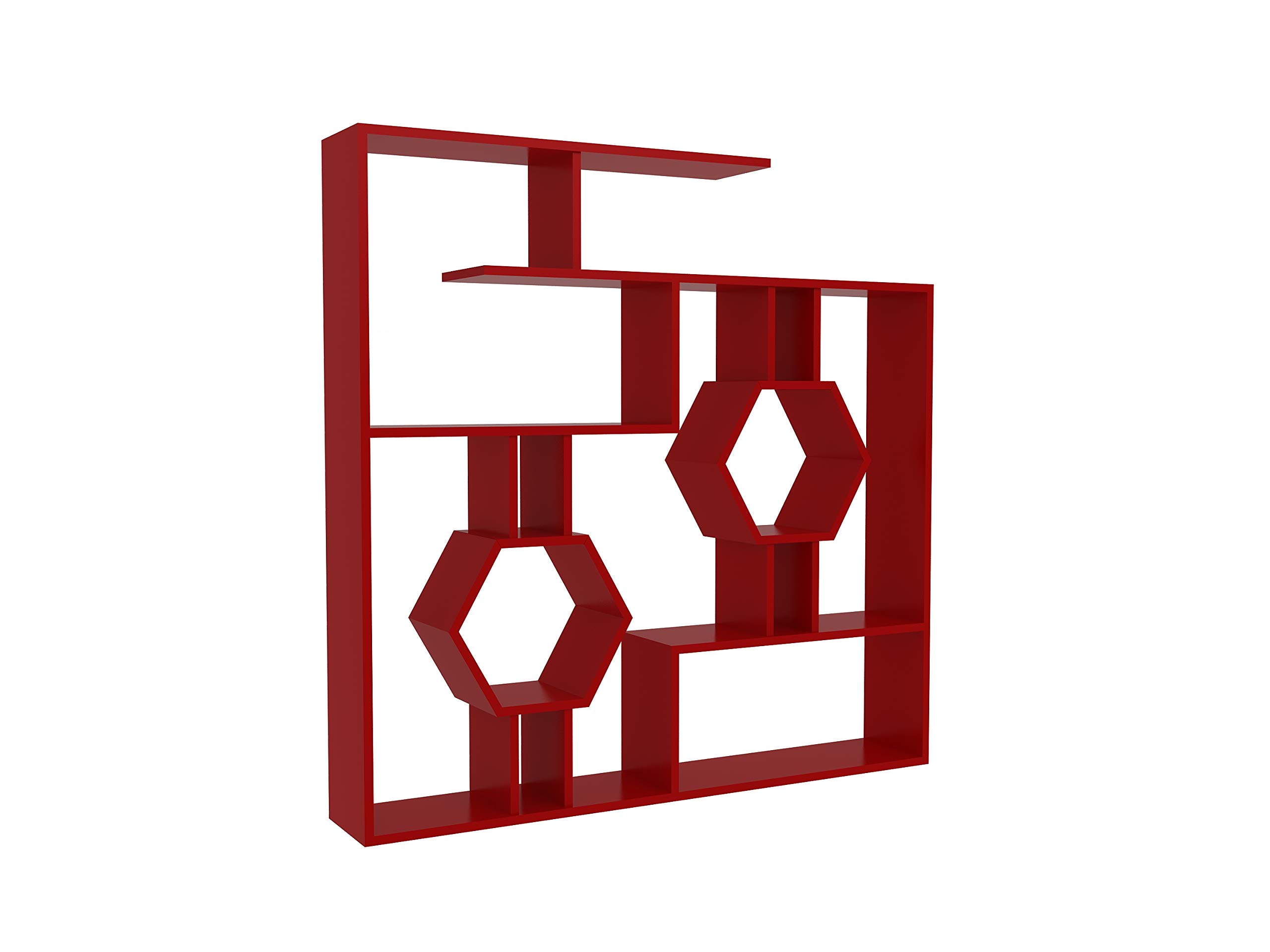 Decorotika Tamara Geometric Bookcase - Modern Cube Bookshelf Storage Unit with Open Shelves for Living Room, Office & Bedroom (Red) - Stylish Home Decor & Book Organizer