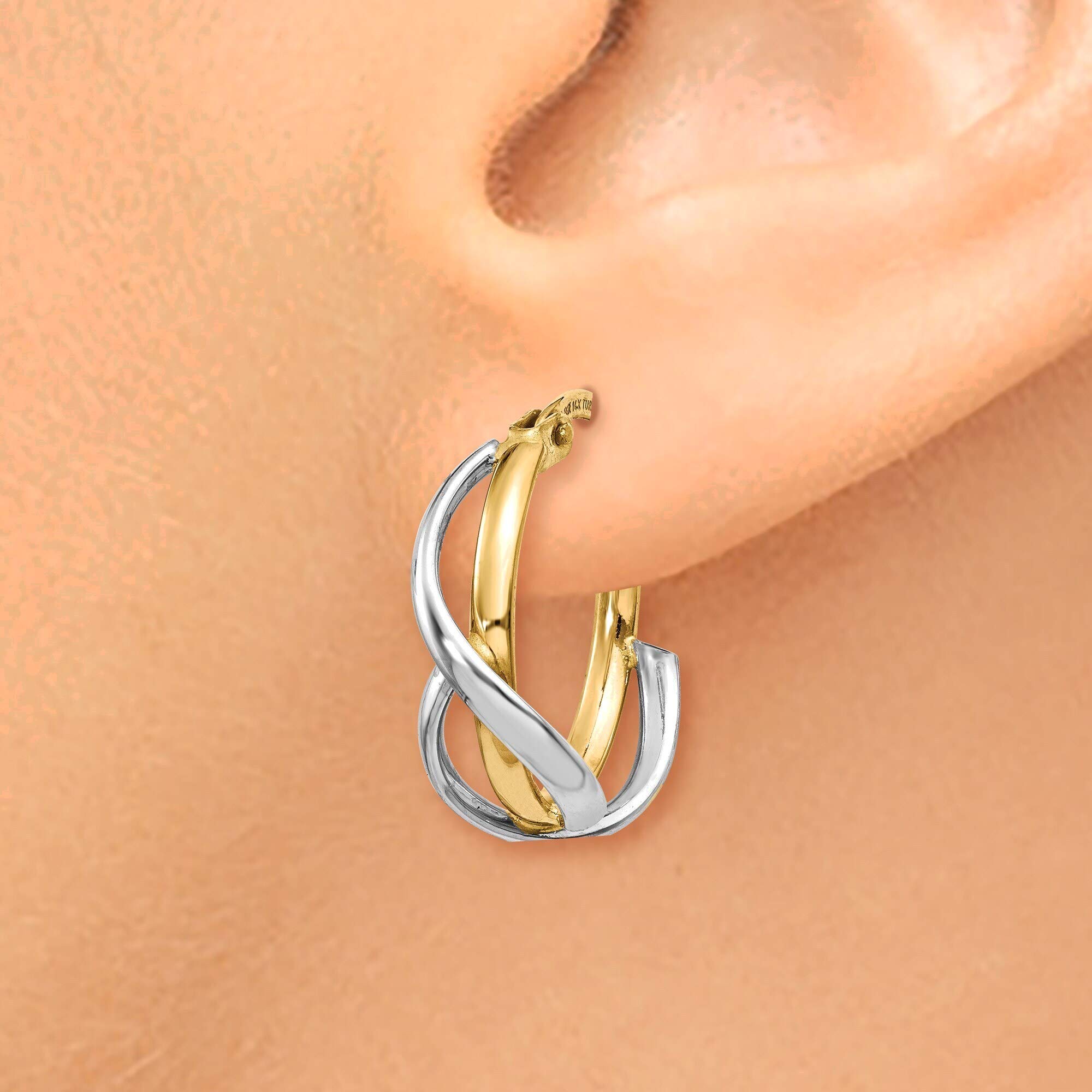 14K Yellow & White Gold Two-Tone Polished Twisted Hoop Earrings for Women - Perfect for Weddings, Parties & Everyday Elegance