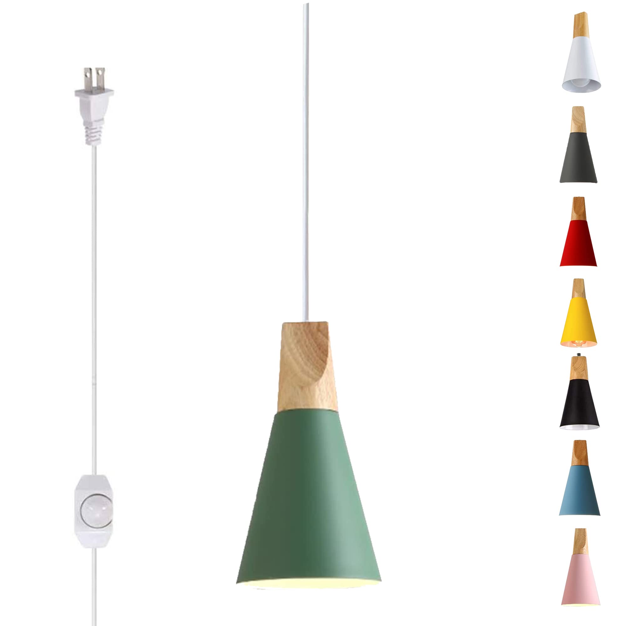 Dimmable Plug-in Pendant Light with 15Ft Cord & Macaron Shade - Adjustable Hanging Light Fixture for Bedroom, Kitchen, Dining Table - Perfect for Modern Home Decor & Cozy Ambiance