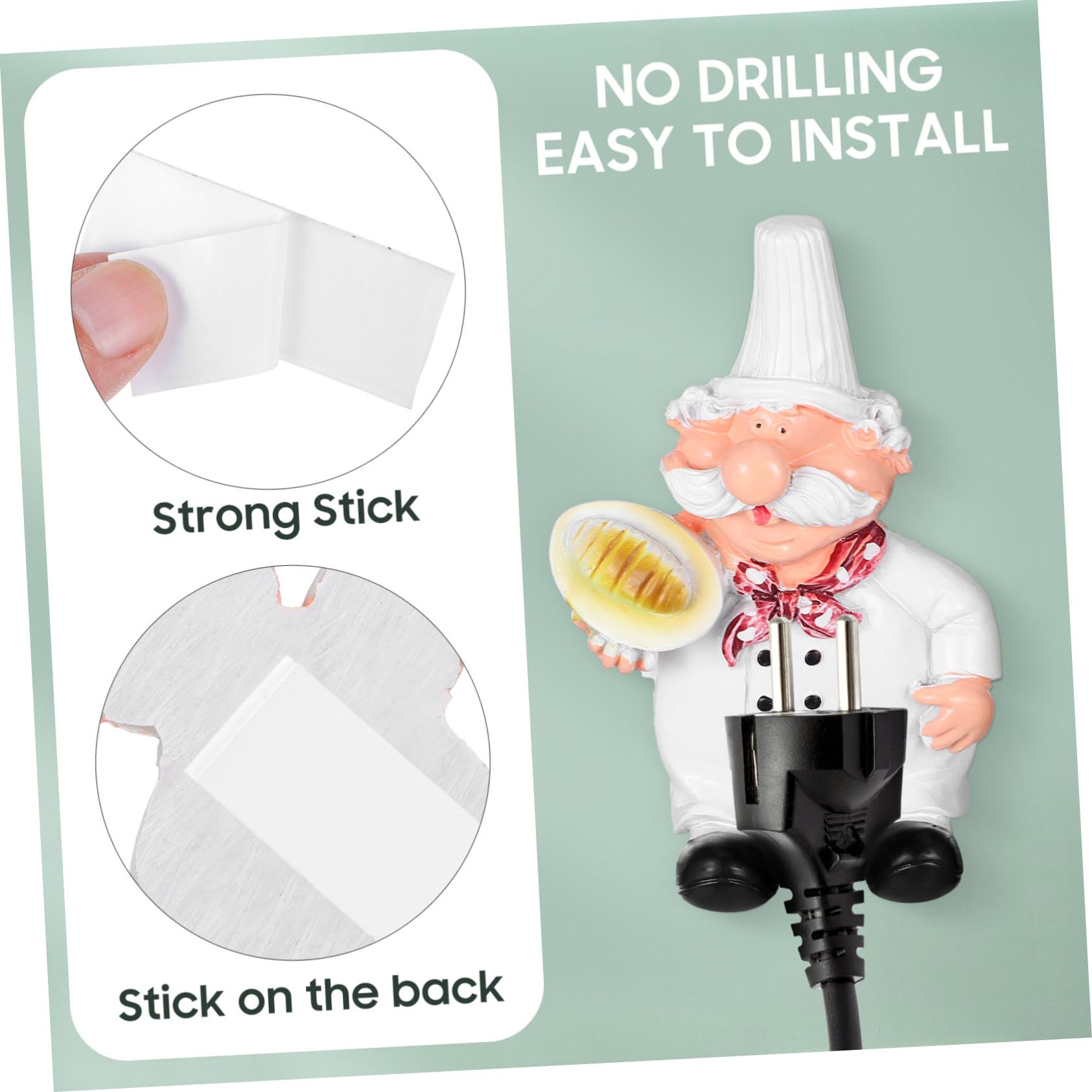 1 Pair Chef-Shaped Adhesive Wall Hooks - No Drilling Kitchen Storage Hooks for Utensils, Aprons & Towels - Perfect for Home, Restaurant & Office Organization