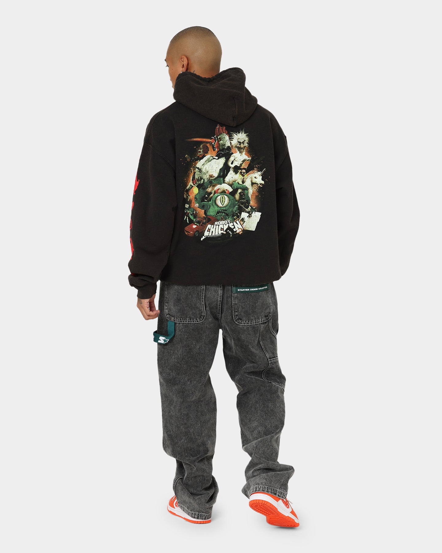 Vintage American Thrift Chicken Boom Hoodie - Black Distressed Wash - Retro Streetwear for Men & Women - Perfect for Casual Outfits, Urban Fashion, and 90s Style Lovers