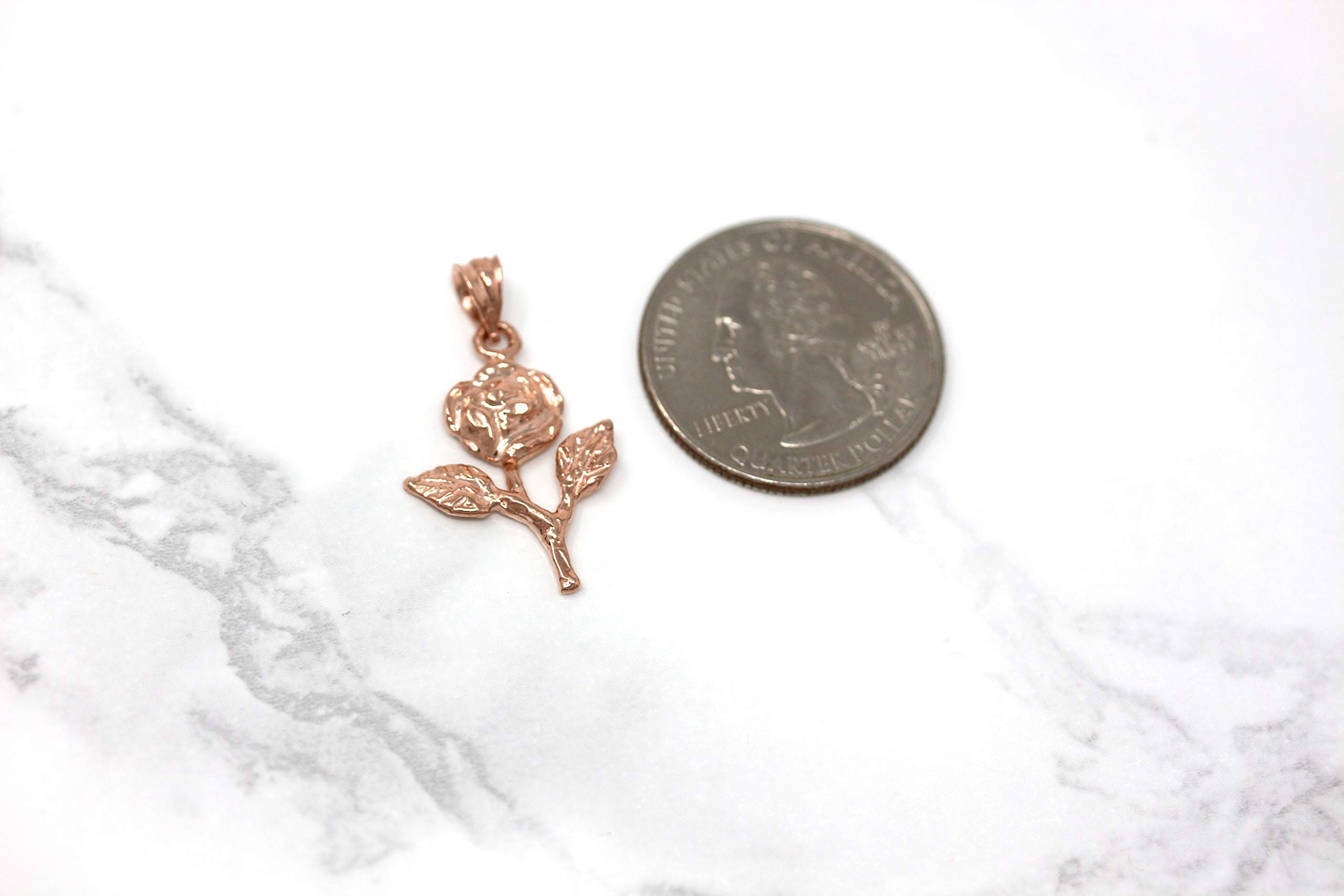 10K Rose Gold Stem Charm Pendant Necklace for Women - Dainty Floral Jewelry Gift for Her - Perfect for Valentine's Day, Anniversary & Everyday Wear