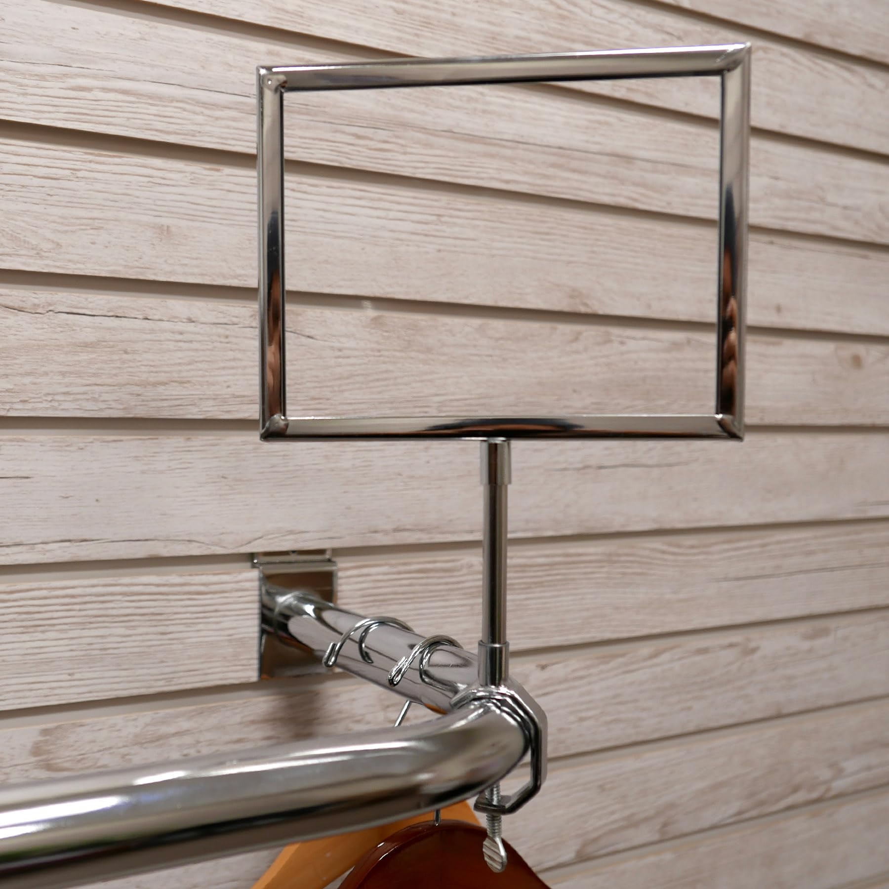 Universal Retail Rack Chrome Frame Clamp-On Sign Holder - 5.5
