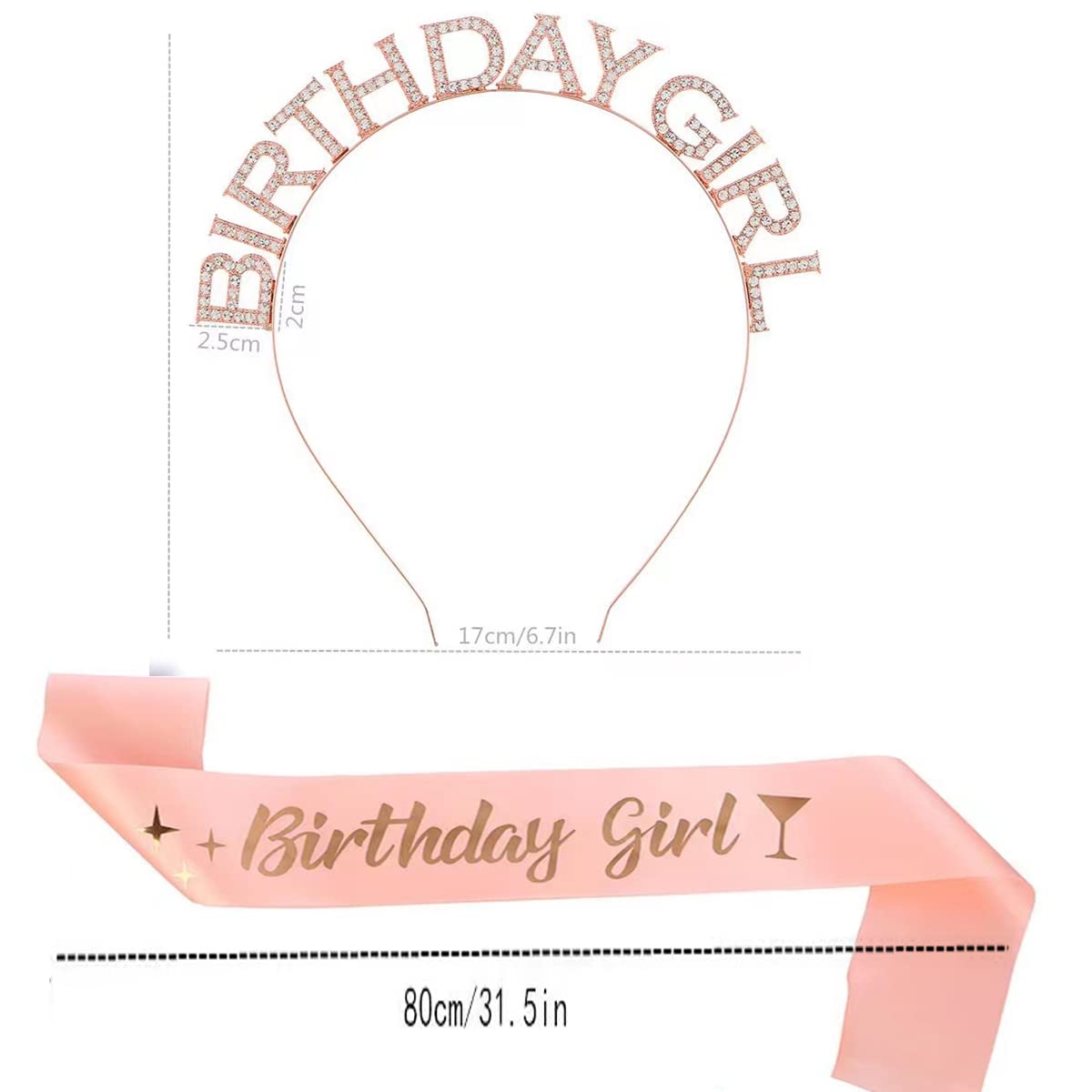 Leixi Rose Gold Birthday Crown & Tiara Set for Women - Sparkling Rhinestone Princess Headband & Sash - Perfect Birthday Girl Accessories for Parties, Celebrations & Special Occasions (Rose Gold)