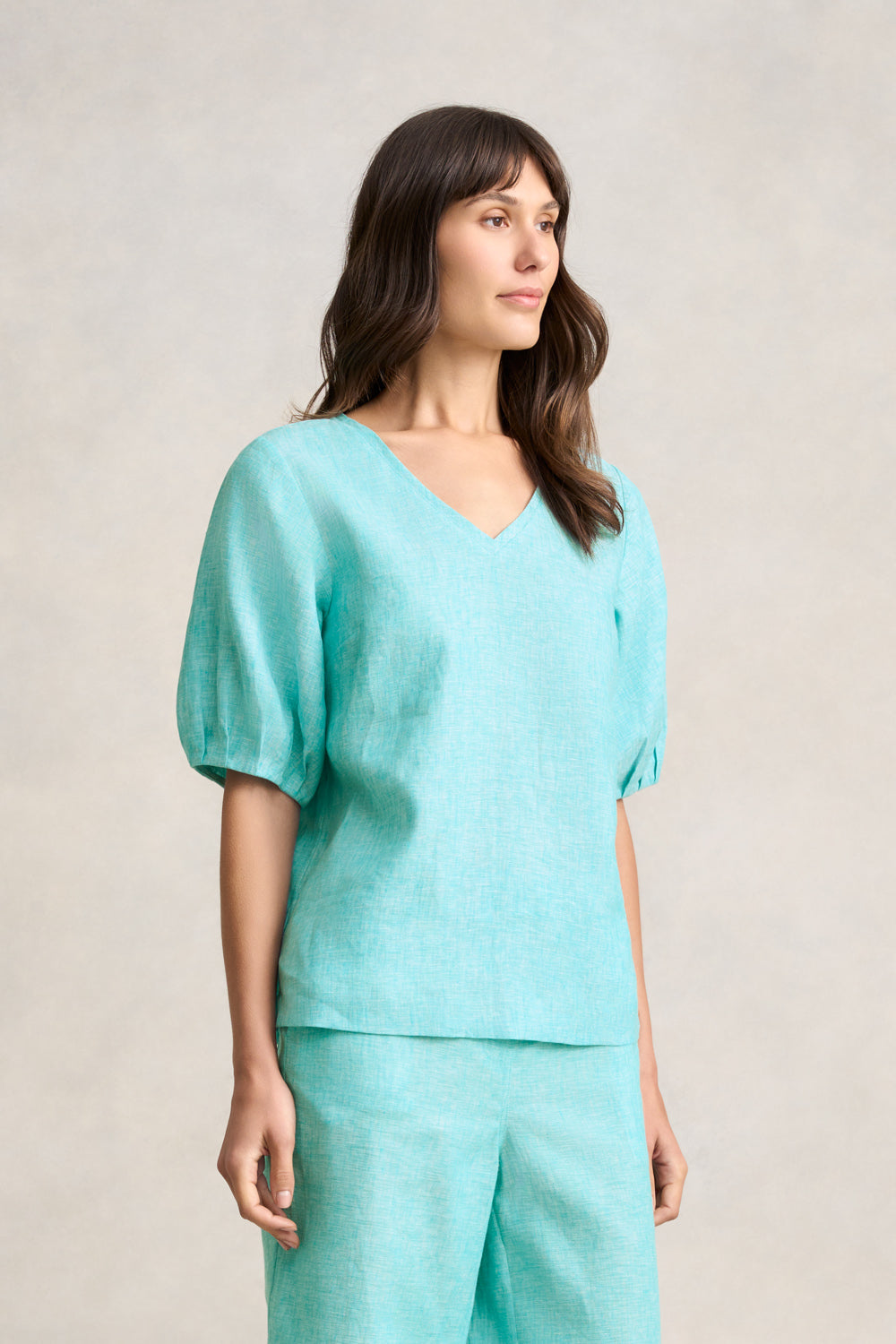 French Linen Blouse Women's Aqua Cross Dye - Breathable Summer Tops for Casual Wear, Office & Vacation Outfits