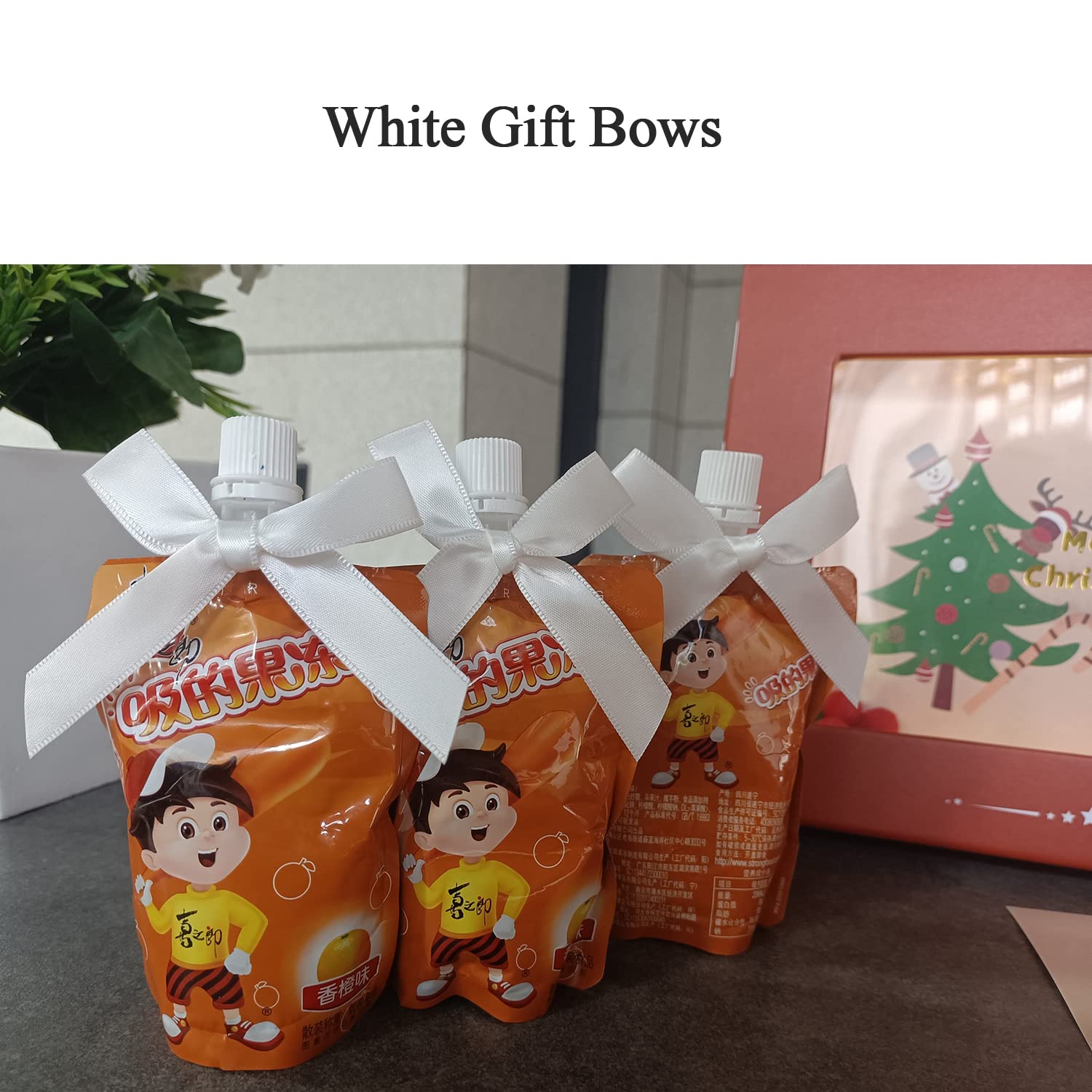 100 Pack White Pre-Tied Satin Twist Tie Bows for Christmas Treat Bags, Candy & Apple Packaging, DIY Decorations - Perfect for Holiday Gifts, Party Favors & Craft Projects
