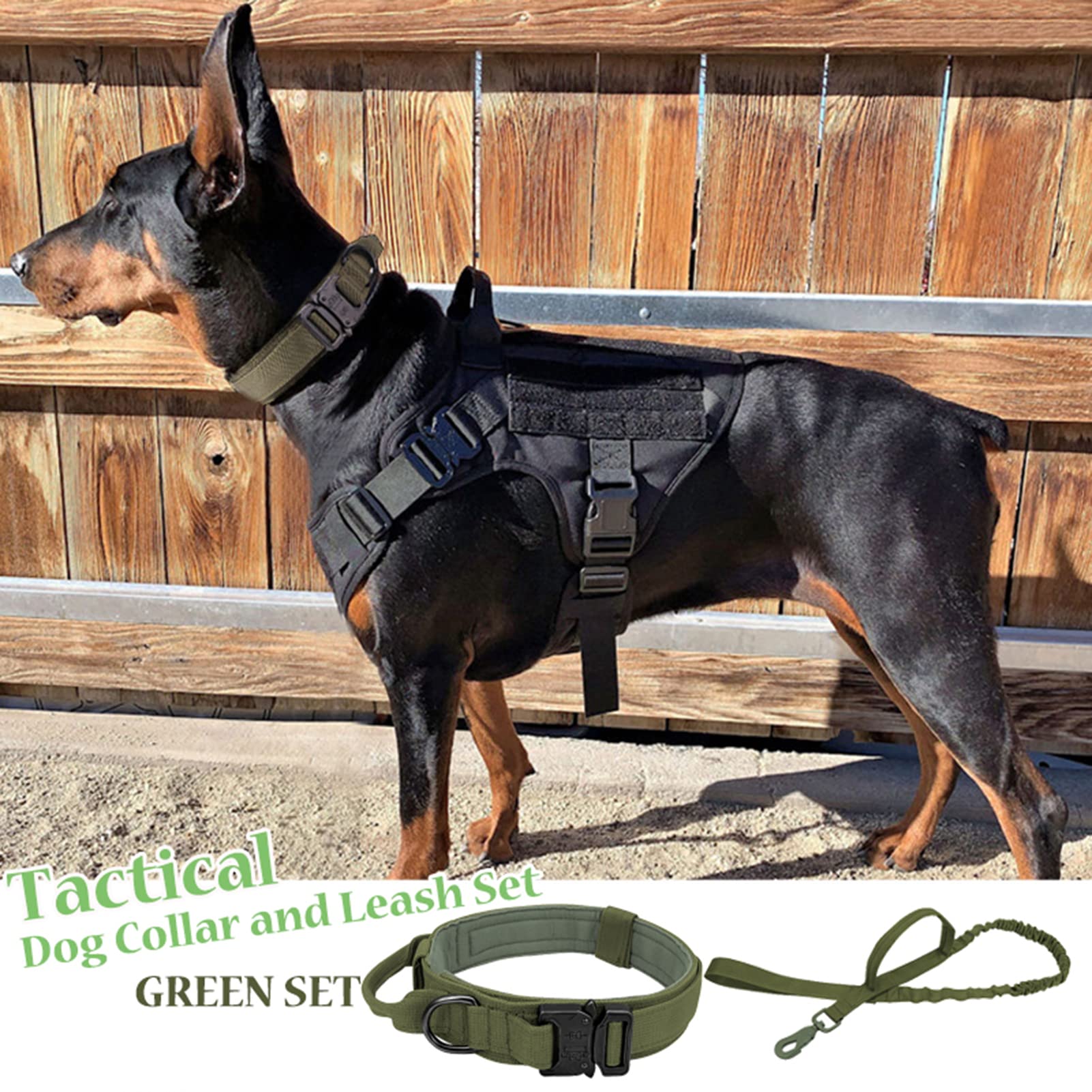 Tactical Dog Collar - Heavy Duty Adjustable Nylon Military Collar with Metal Buckle & Handle for Medium & Large Dogs - Perfect for Training, Hiking & Outdoor Adventures (Green, Medium)