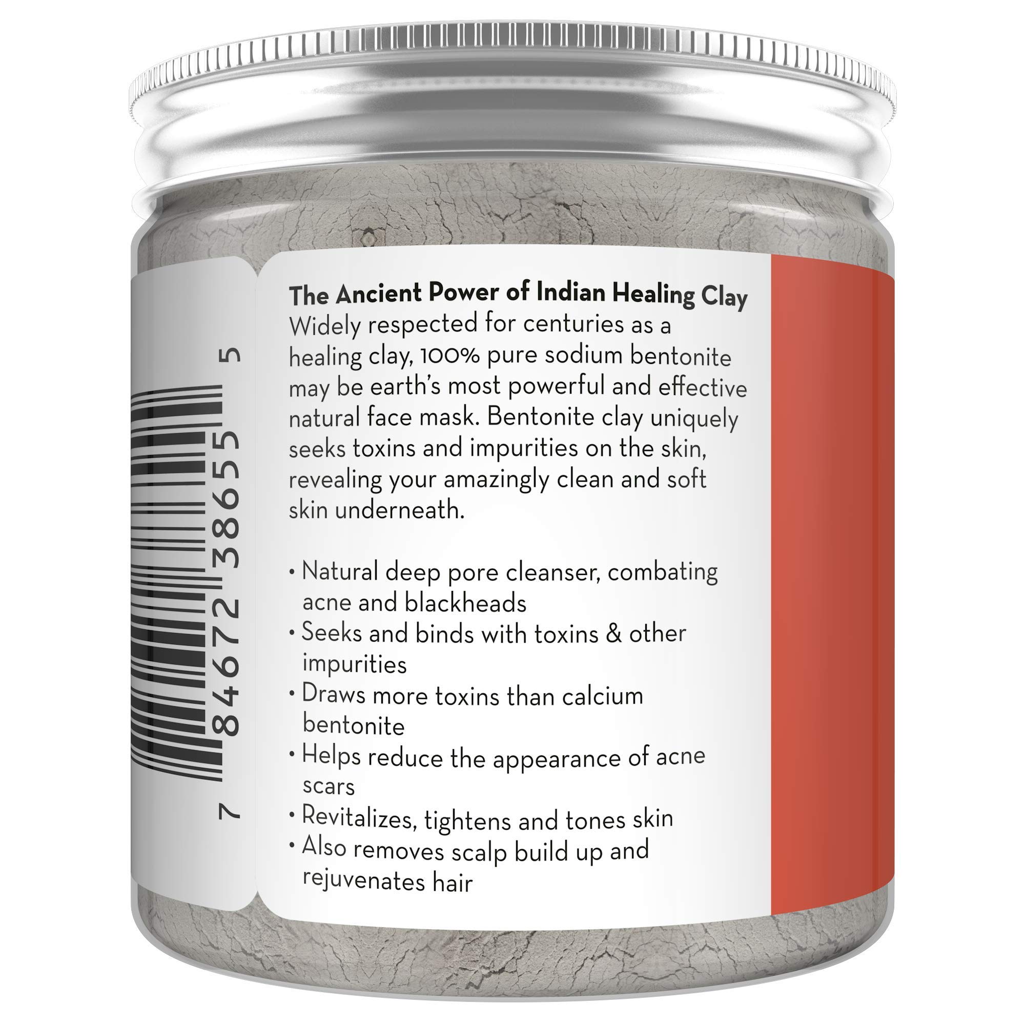 Pure Body Naturals Bentonite Clay Powder - 8.0 oz | DIY Detox Face & Body Mask | Deep Pore Cleansing | Indian Healing Clay for Women | Perfect for Spa Day, Skin Detox & Armpit Purification