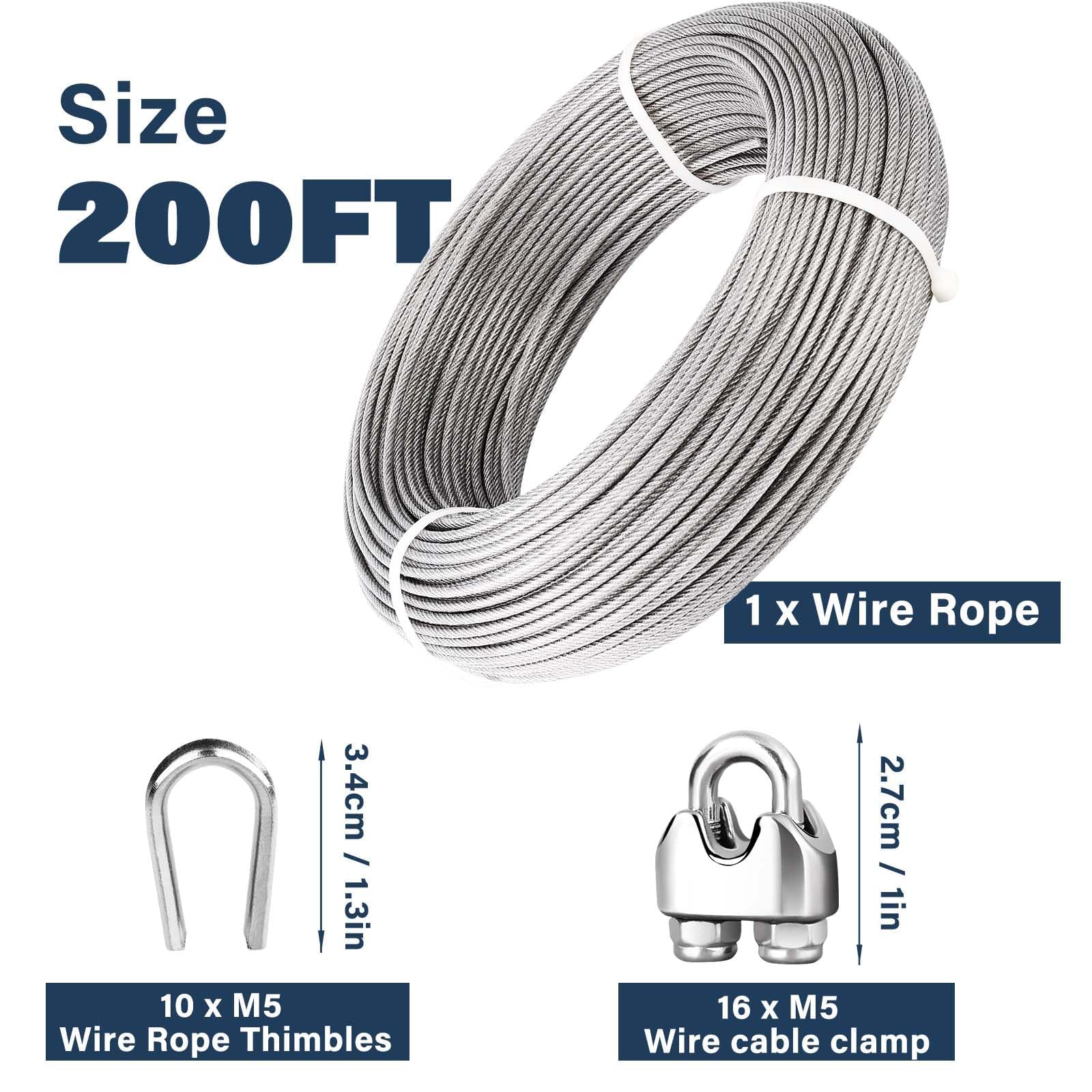 Premium 7x19 Strand Stainless Steel Cable 200FT - 3/16
