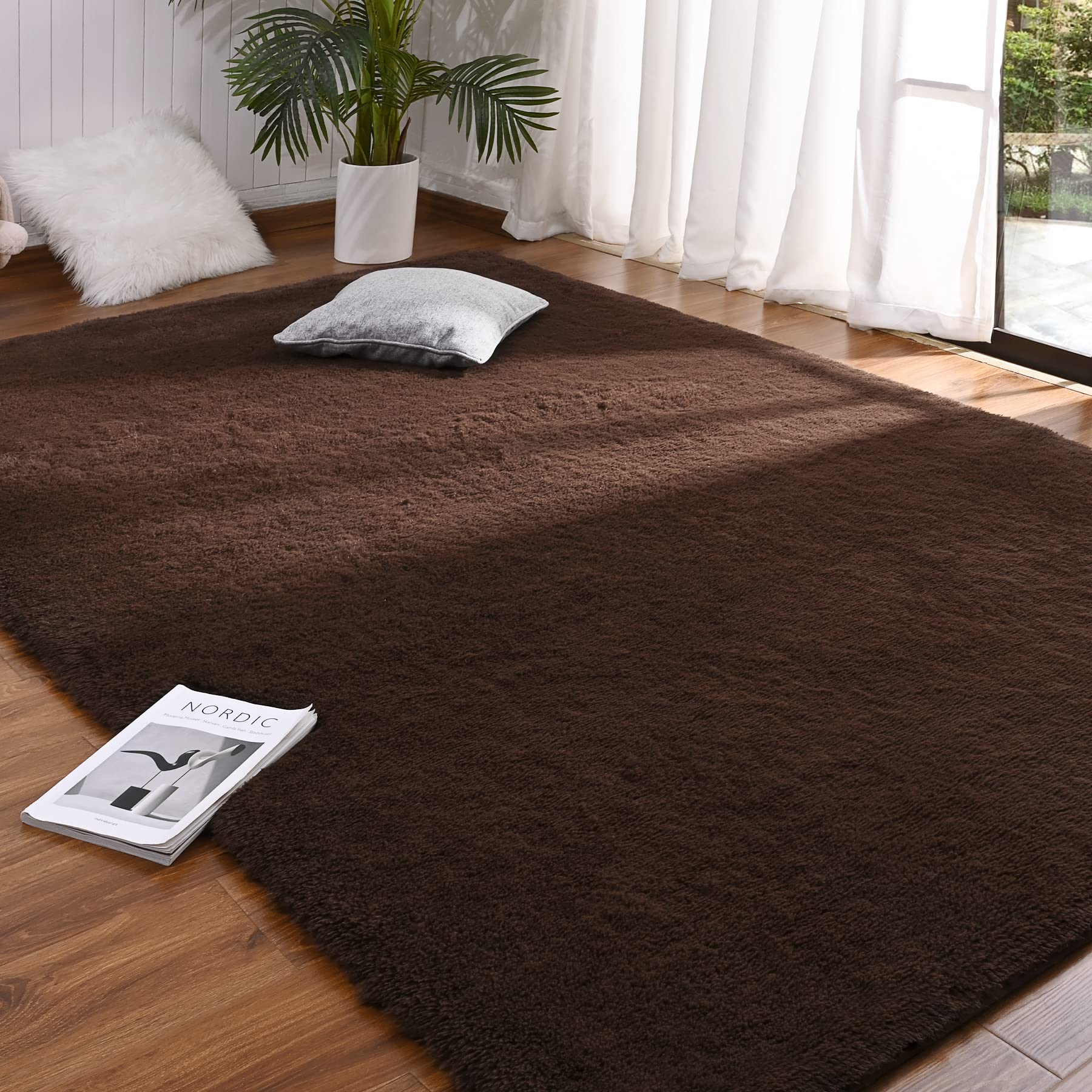 Fluffy 4x6 Feet Soft Washable Non-Slip Area Rug - Modern Bedroom & Living Room Carpet for Home Decor, Cozy Floor Mat for Kids Play Area and Family Gathering Space