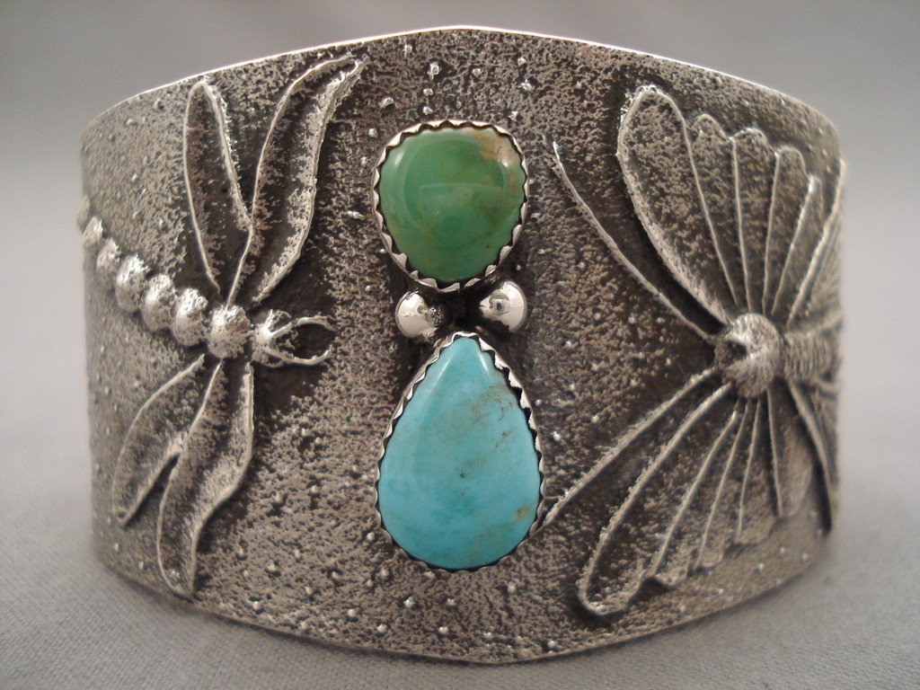 100 Grams Navajo Native American Jewelry - Dragonfly Love Green & Blue Turquoise Bracelet for Women | Handmade Southwest Boho Style | Perfect for Festivals, Weddings & Boho Fashion