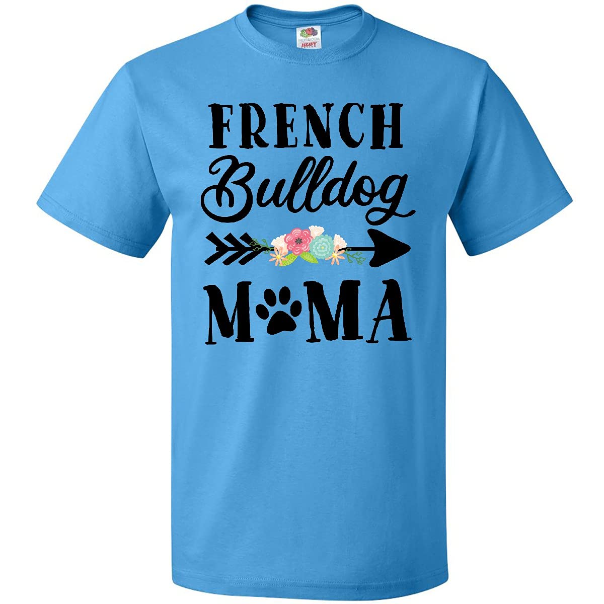 Inktastic French Bulldog Mama with Flowers and Arrow Graphic T-Shirt - Cute Pet Lover Tee for Women, Mothers Day Gift, Casual Wear & Dog Mom Apparel