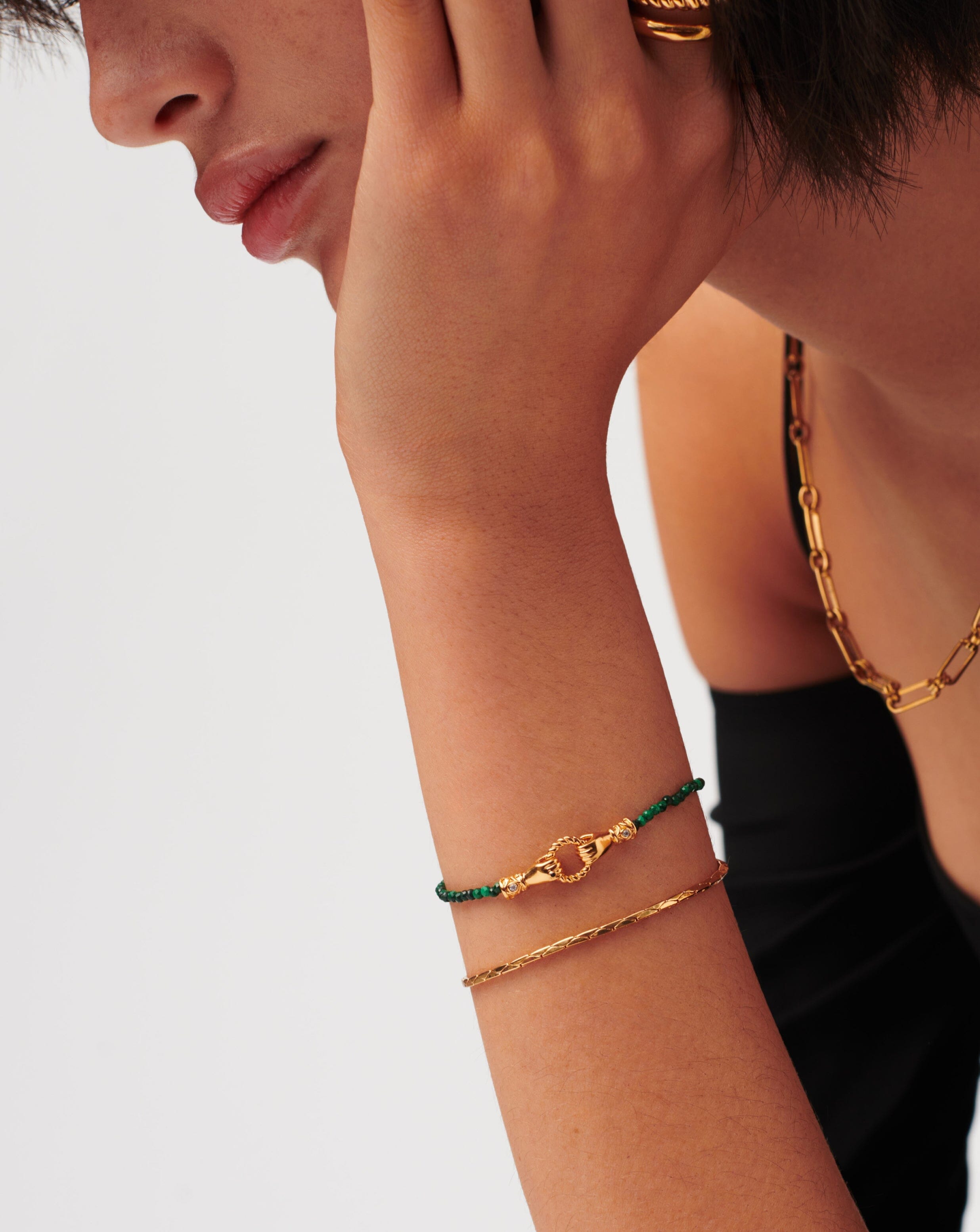 Harris Reed In Good Hands Mini Beaded Gemstone Bracelet - 18k Gold Plated Malachite Stone Adjustable Bracelet for Women | Elegant Jewelry Gift for Birthday, Anniversary & Special Occasions